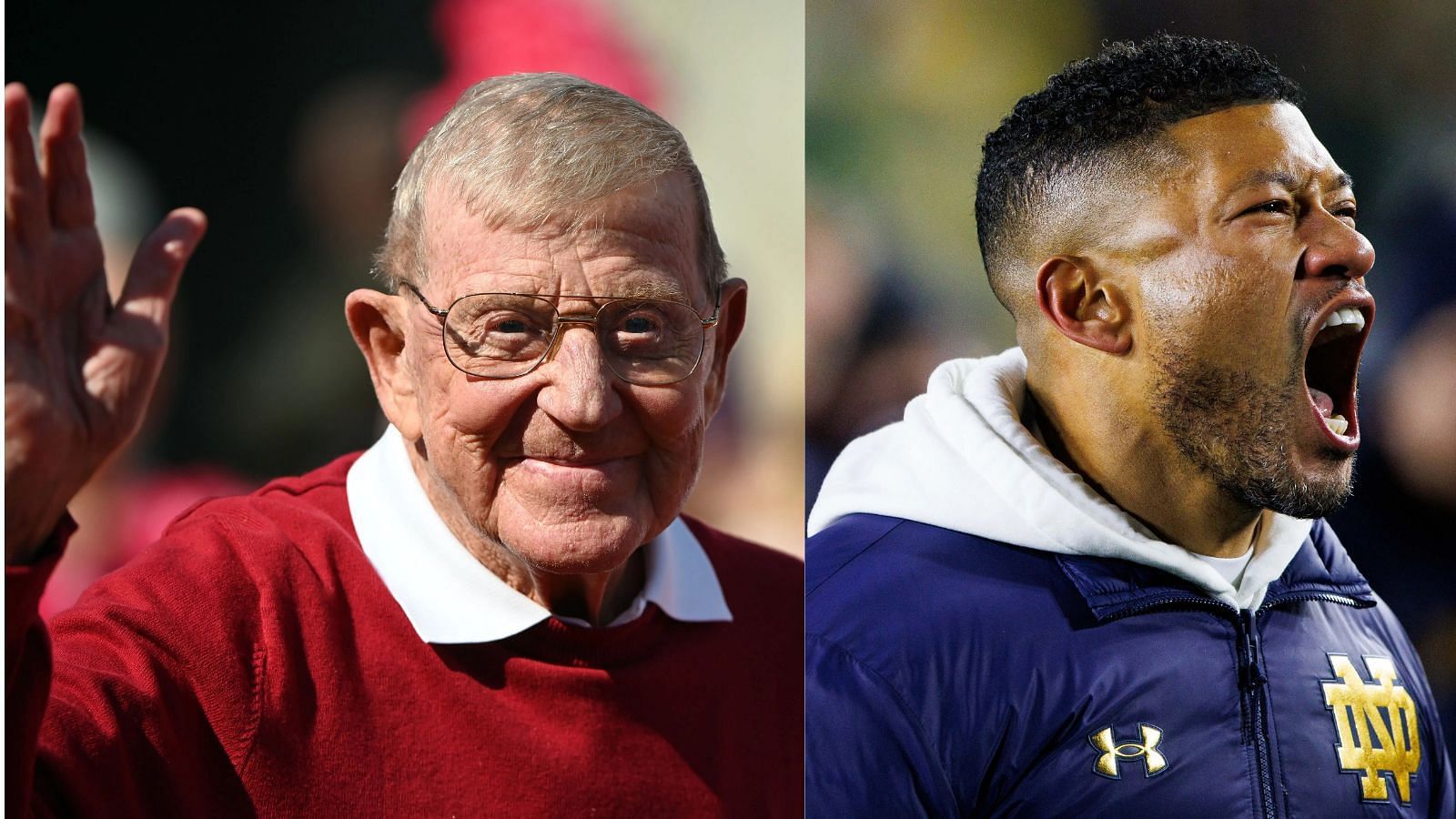 When Lou Holtz led Notre Dame to its last title, current Notre Dame coach Marcus Freeman was two years old. (Photo Credit: IMAGN)