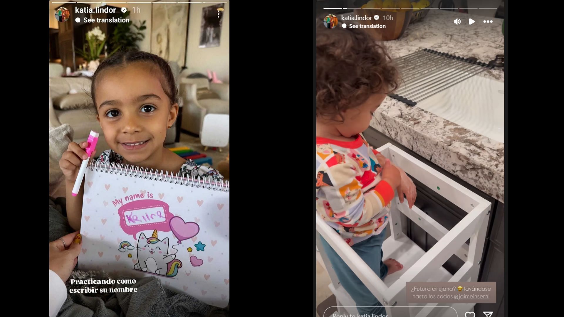 Katia&#039;s Instagram stories about her daughters (Source: Instagram/@katia.lindor)