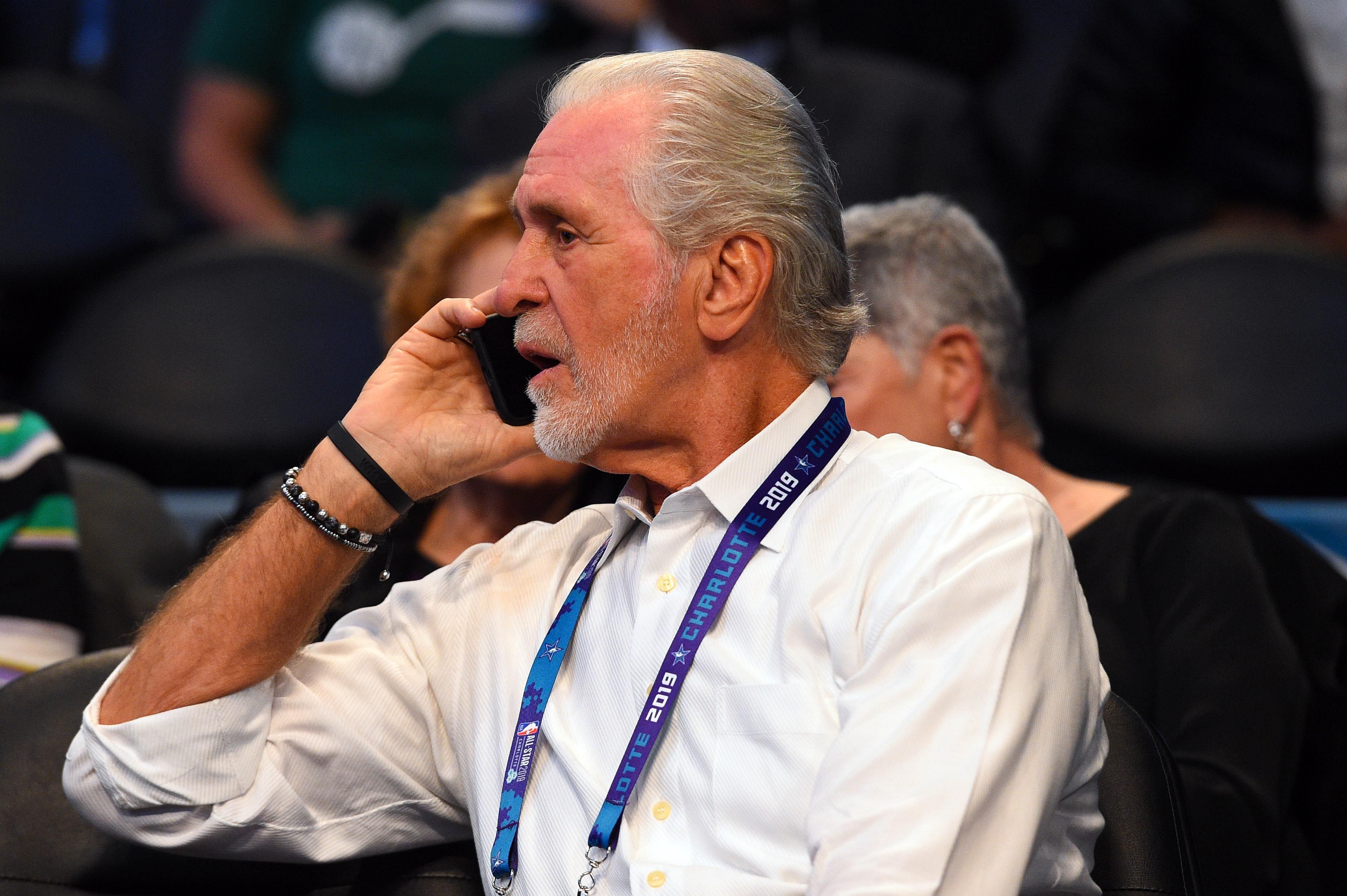 Miami Heat general manager Pat Riley during the 2019 NBA All-Star Game at Spectrum Center. Photo Credit: Imagn