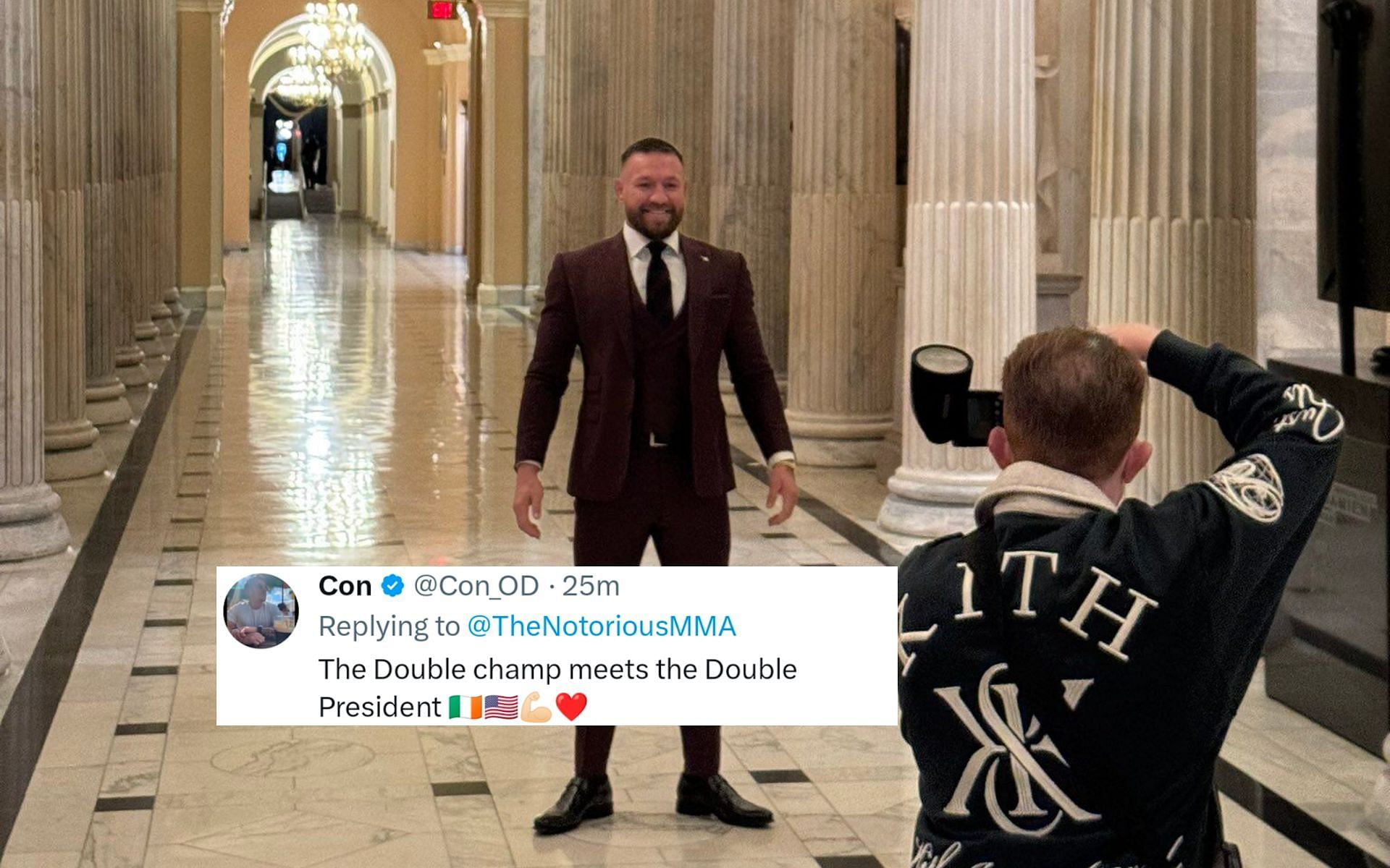 Fans react as Conor McGregor visits Capitol. [Image courtesy: @MatthewFoldi on X]