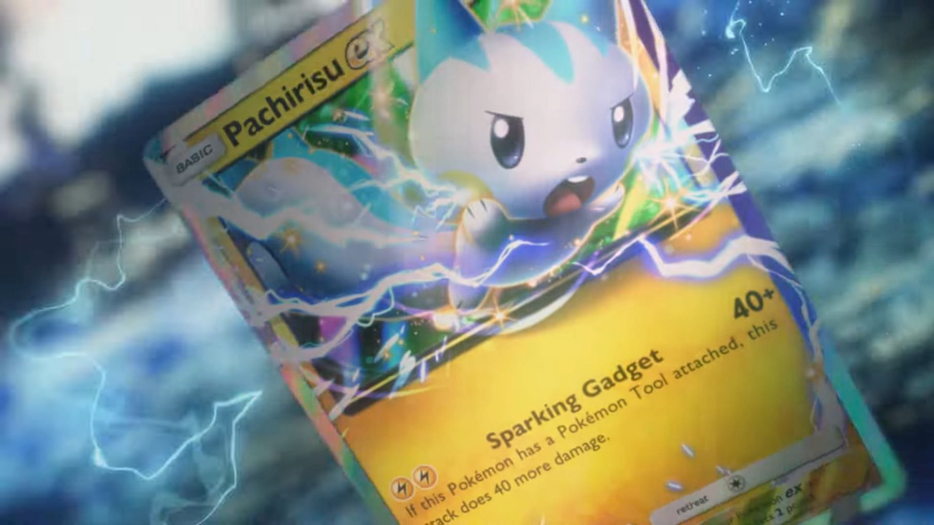 Pachirisu ex&rsquo;s card as seen in the announcement video (Image via The Pokemon Company)