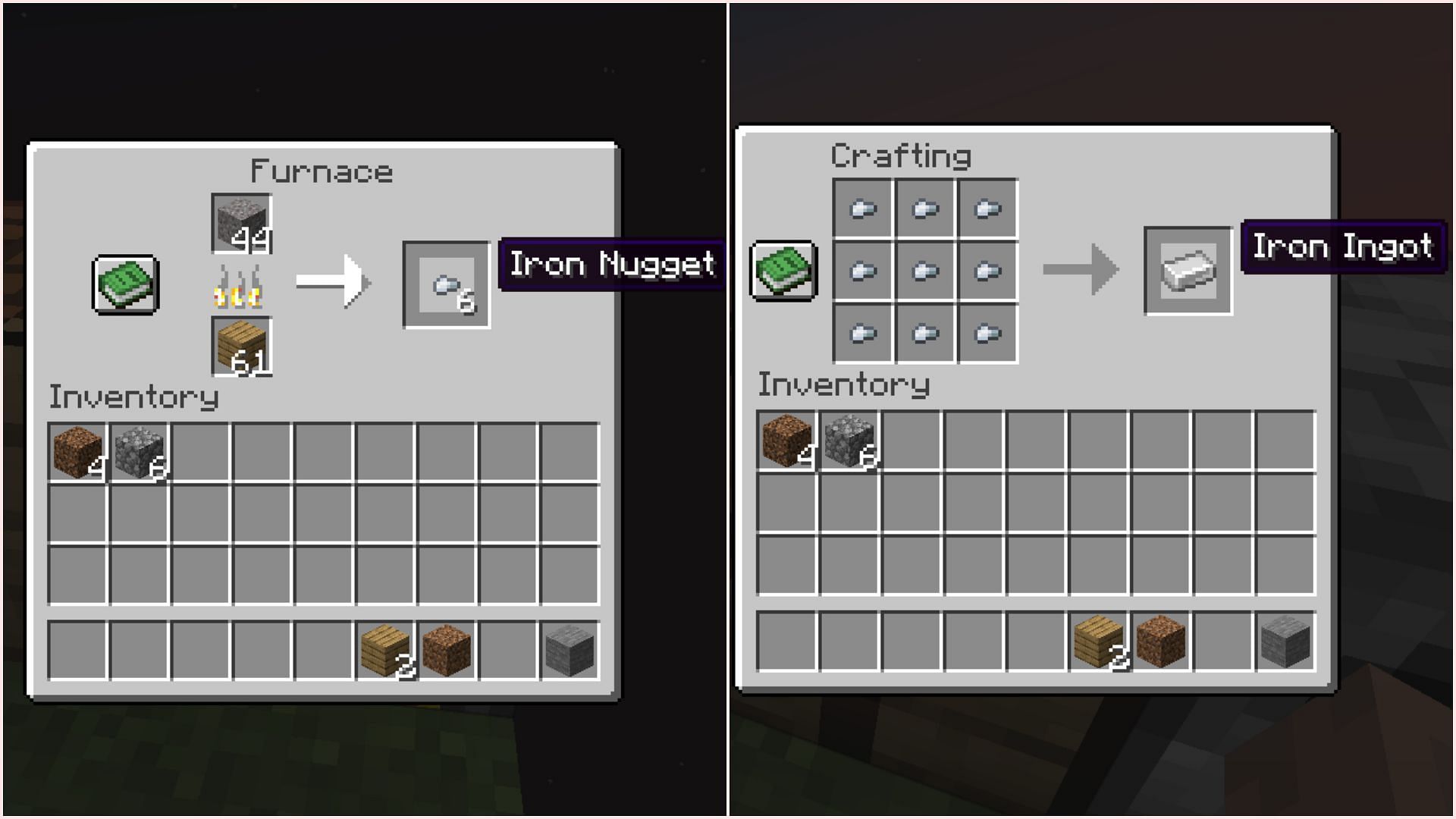 Craft gravel and smelt it to get iron nuggets for iron ingots (Image via Mojang Studios)