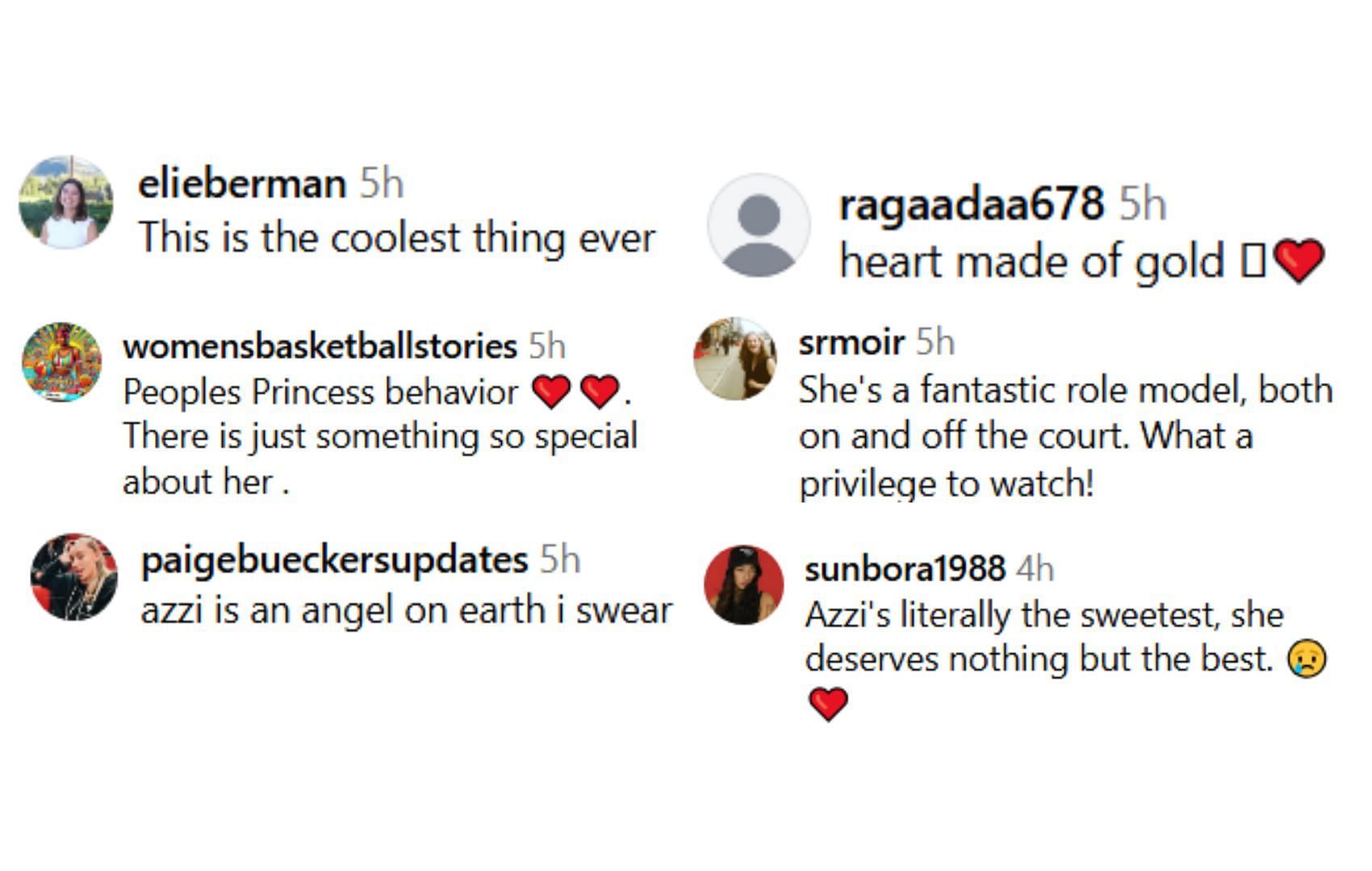 Fans react to Azzi Fudd&#039;s interaction with a fan (Credits: Instagram/@overtimewbb)