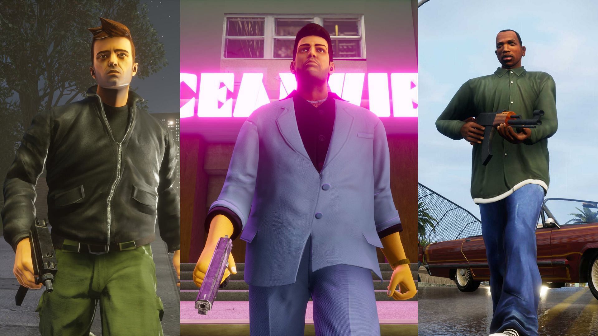 The three titles&#039; protagonists (Images via Rockstar Games)