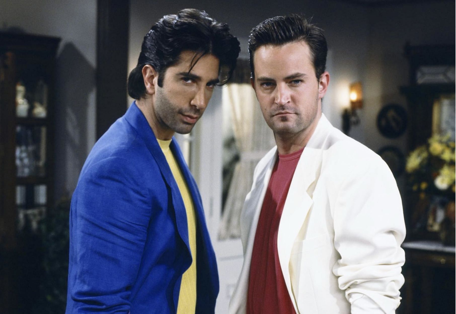 A still of Matthew Perry &amp; David Schwimmer. (Image via Netflix)