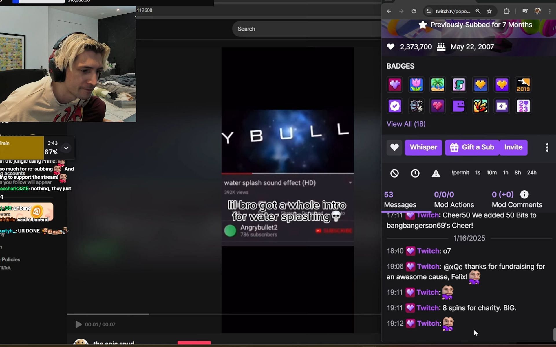 The messages that Twitch shared on Felix&#039;s live chat room (Image via xQc Clips/YouTube)