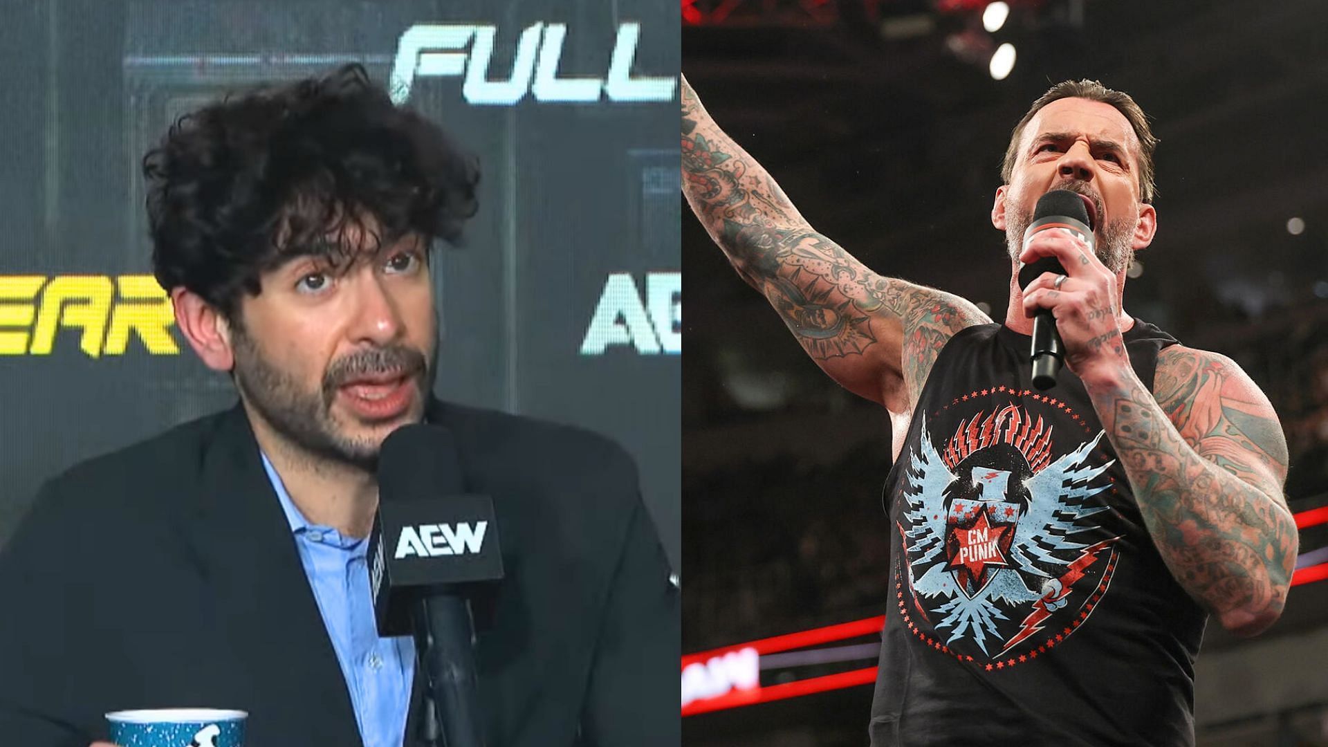 Tony Khan (L) and CM Punk (R) (Image via AEW YT and WWE.com) 