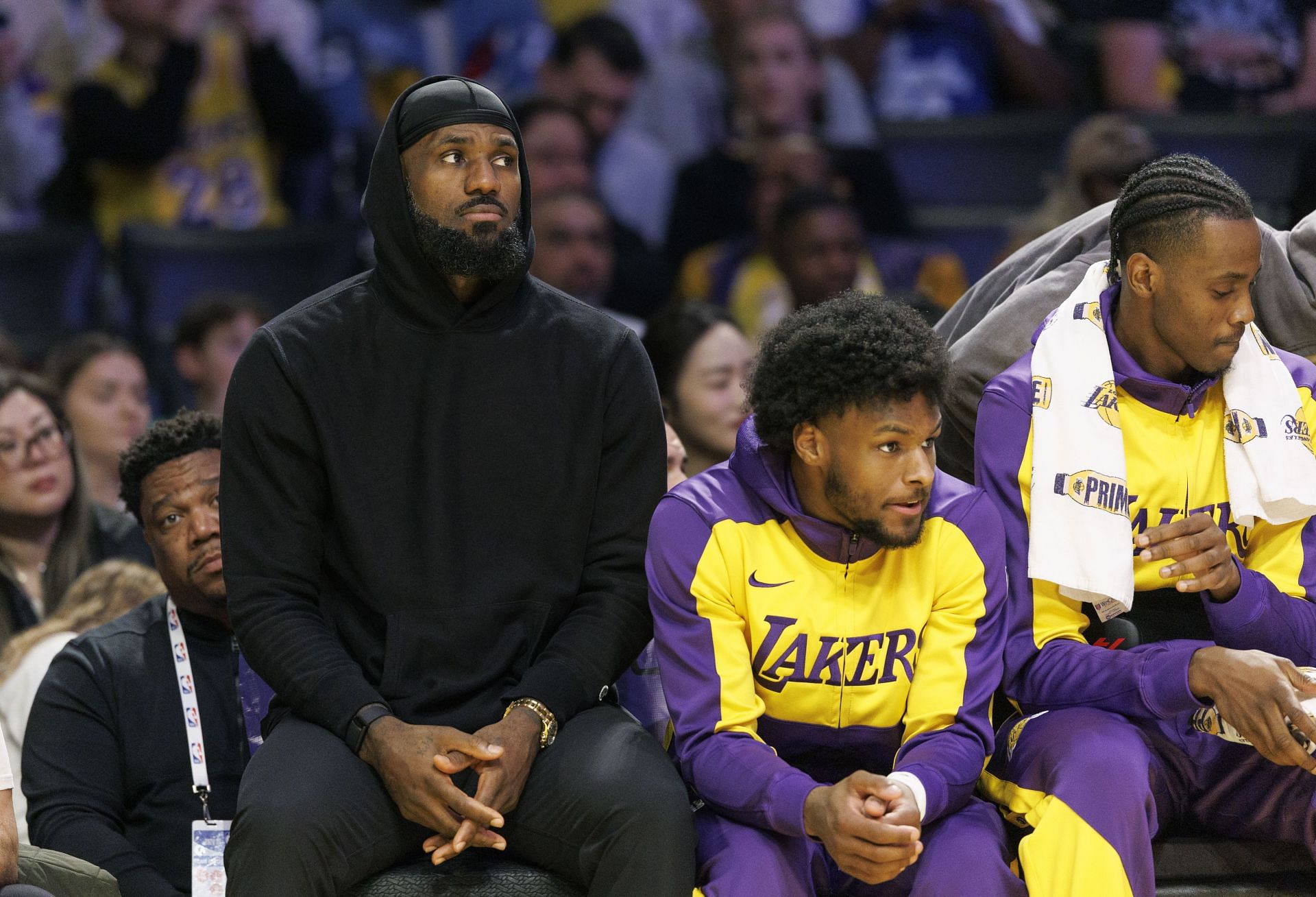 LeBron James and Bronny James Jr courtside - Source: Getty