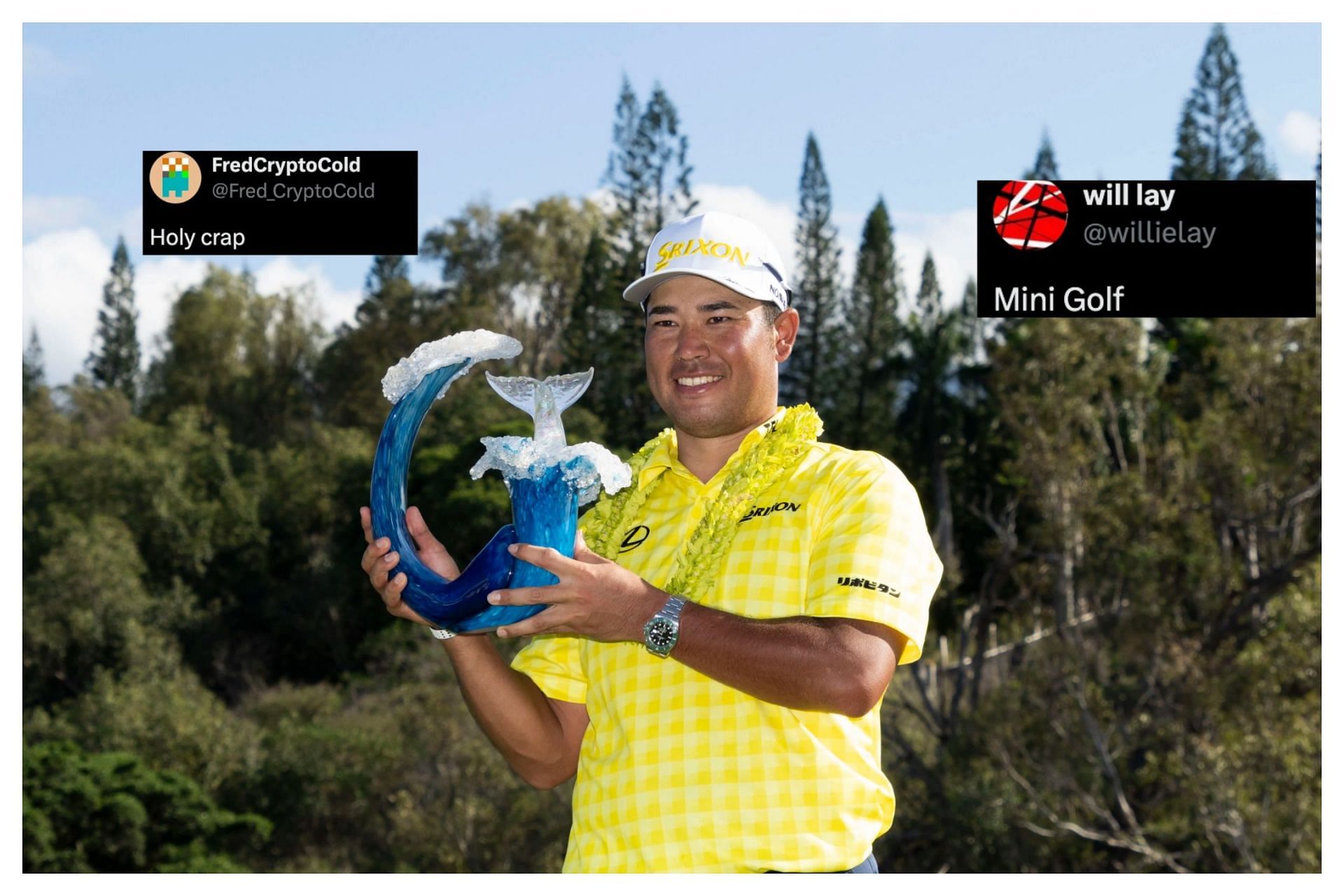 Hideki Matsuyama wins the Sentry 2025 (Image Source: Imagn, x@Fred_CryptoCold, x@willielay)