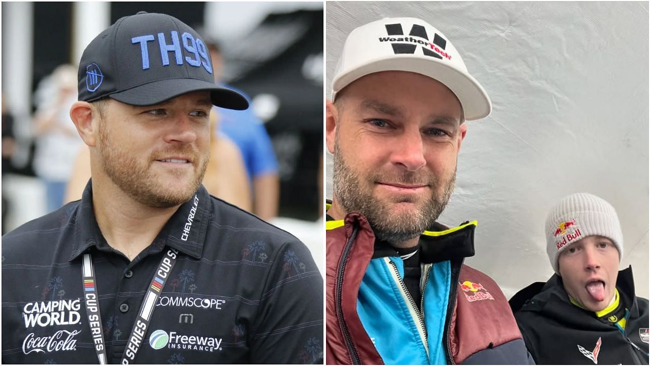 (L) Justin Marks; (R) Shane van Gisbergen and Connor Zilisch. ( Credits: Getty &amp; Instagram/@teamtrackhouse )