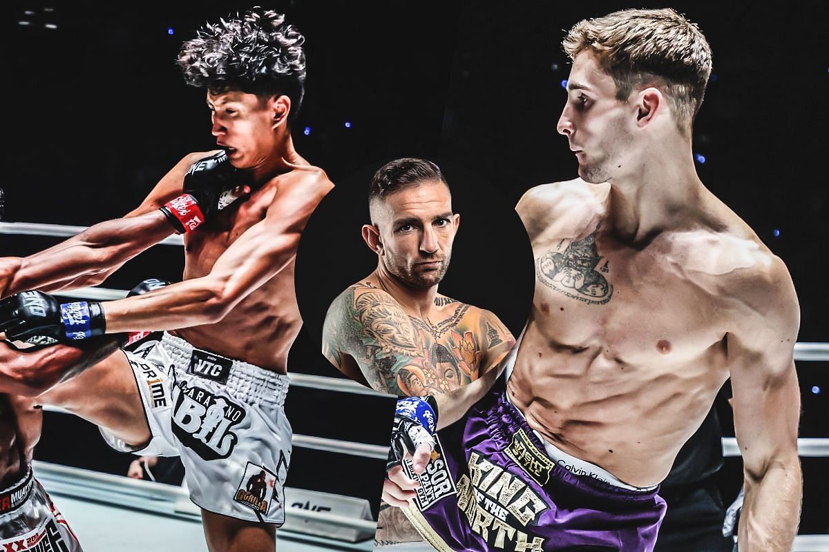 Nabil Anane (left) and Nico Carrillo (right) with Liam Harrison | Image credit: ONE Championship