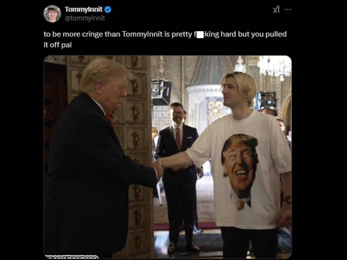 TommyInnit disses xQc for appearing in a stream with Donald Trump (Image via X/@TommyInnit)