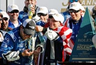 AJ Allmendinger celebrates with car owner Michael Shank after winning the Rolex 24 at Daytona - Source: Imagn