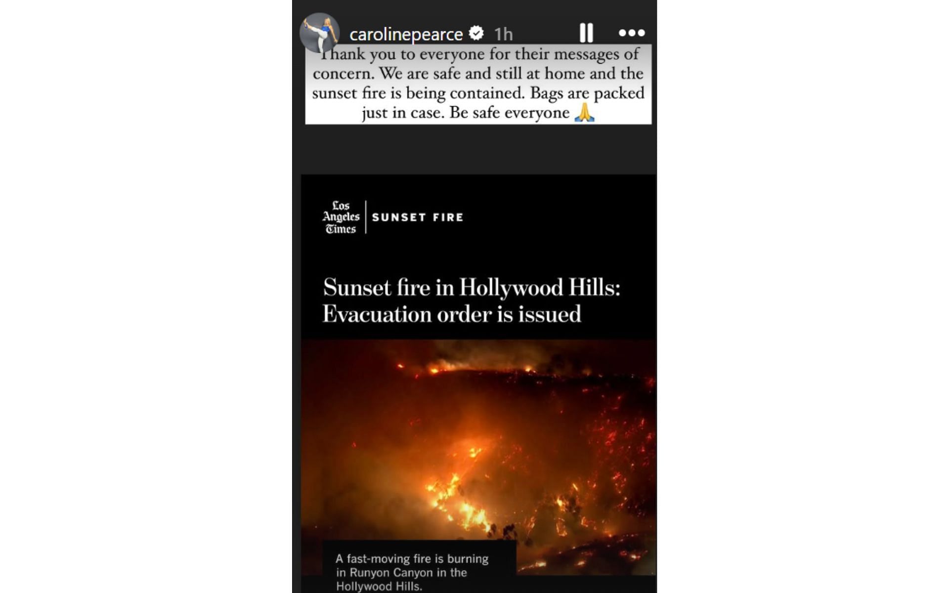 Screenshot of @carolinepearce&#039;s Instagram story