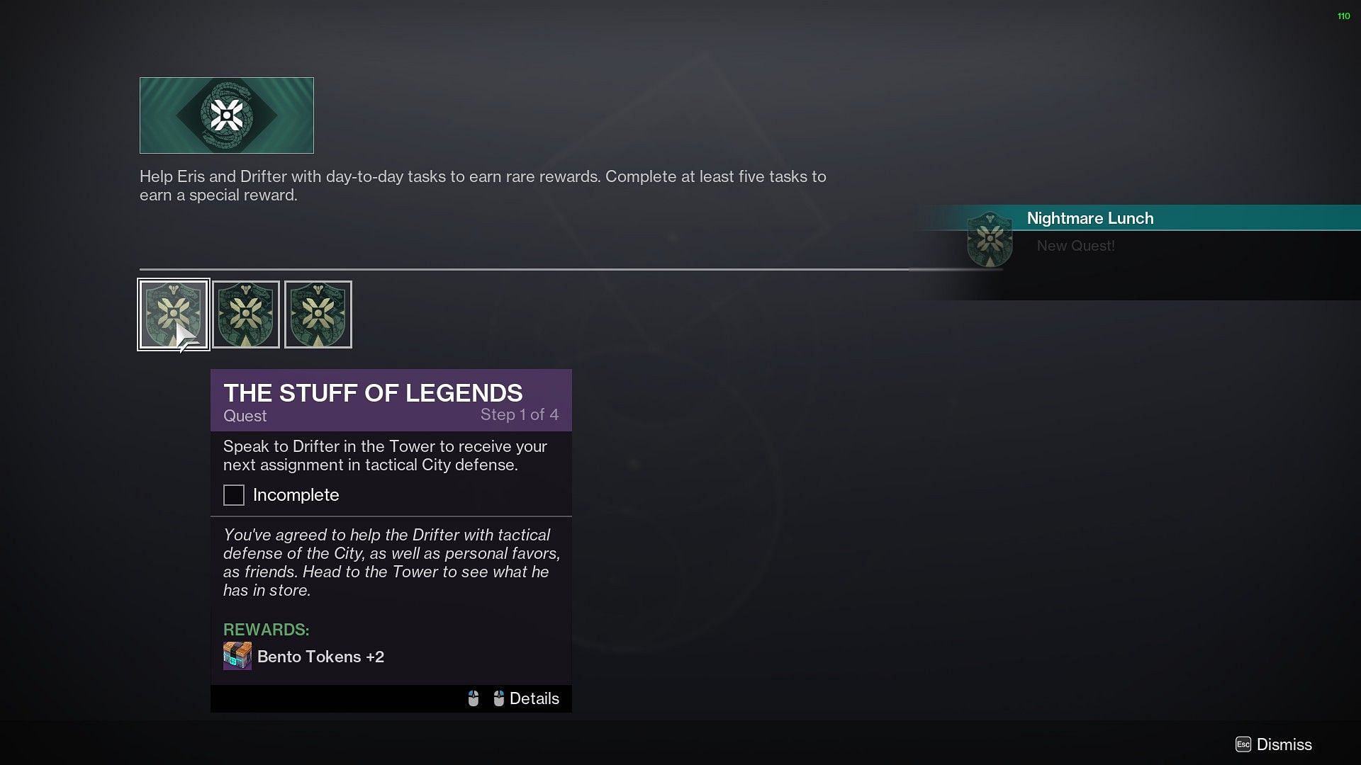 Quests inside the &quot;Limited-time Event&quot; section in Destiny 2 (Image via Bungie)