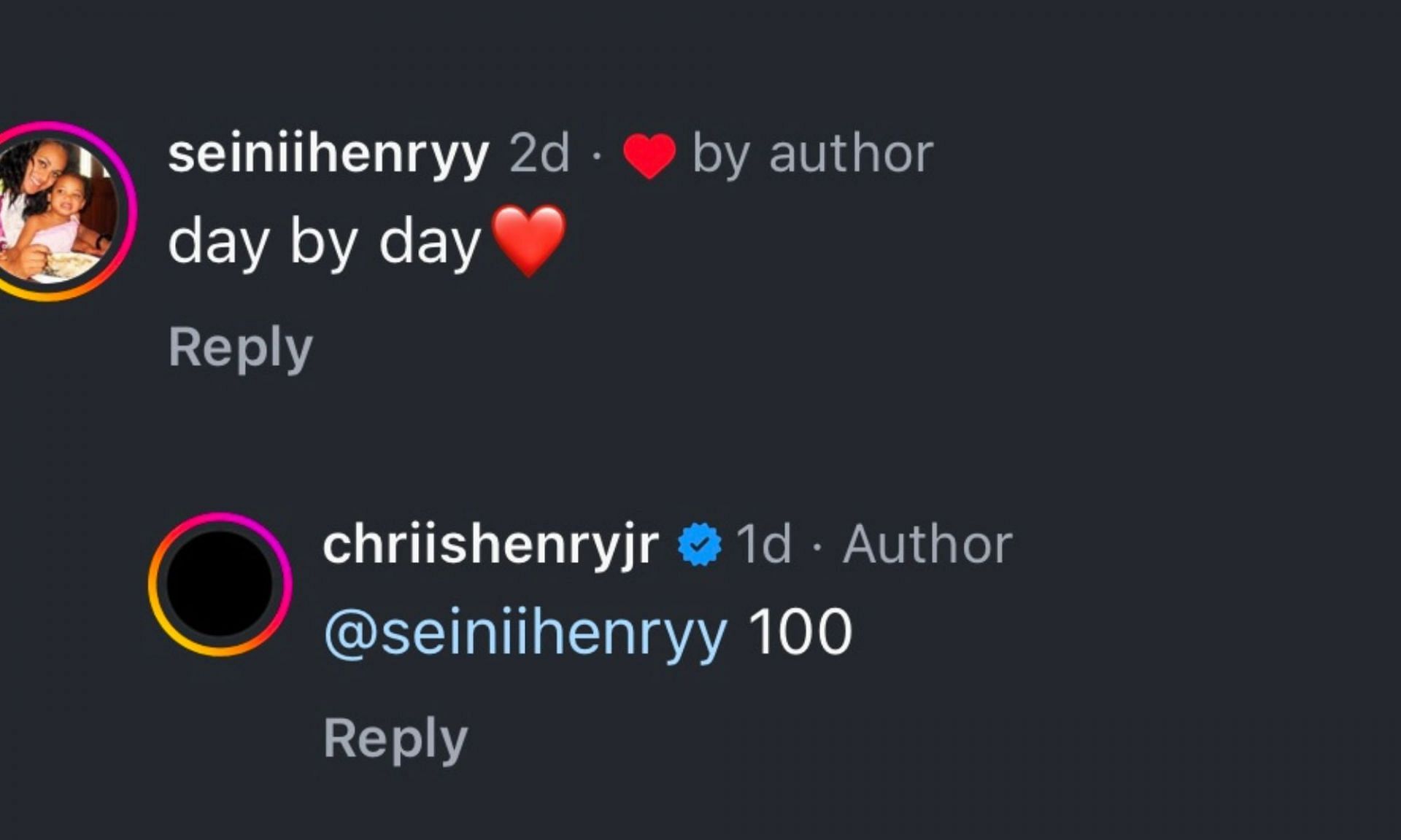 Seini Henry&#039;s reaction to Chris Henry Jr&#039;s Instagram post