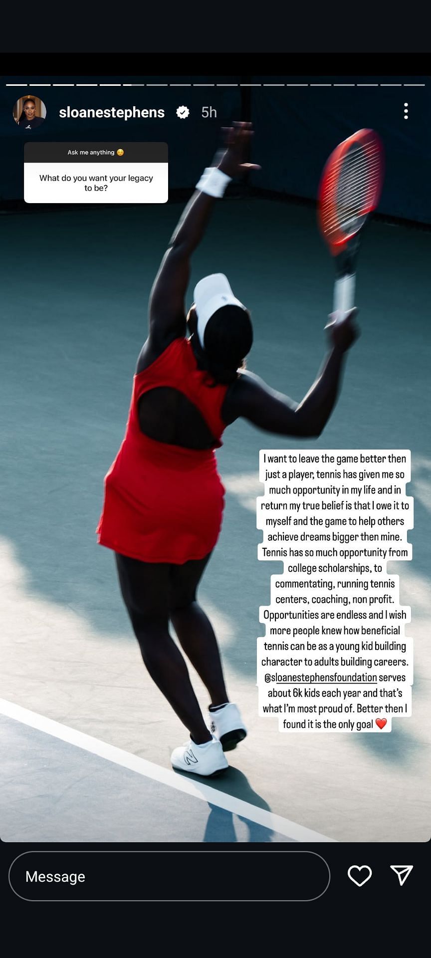 Sloane Stephens&#039; reply to a fan - via @sloanestephens on Instagram