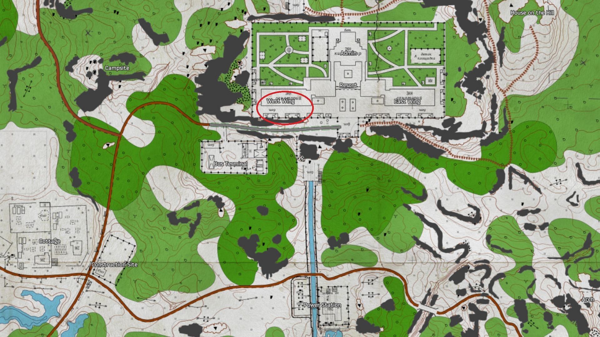 The Christmas tree location on Shoreline (Image via Battlestate Games || Map Genie)