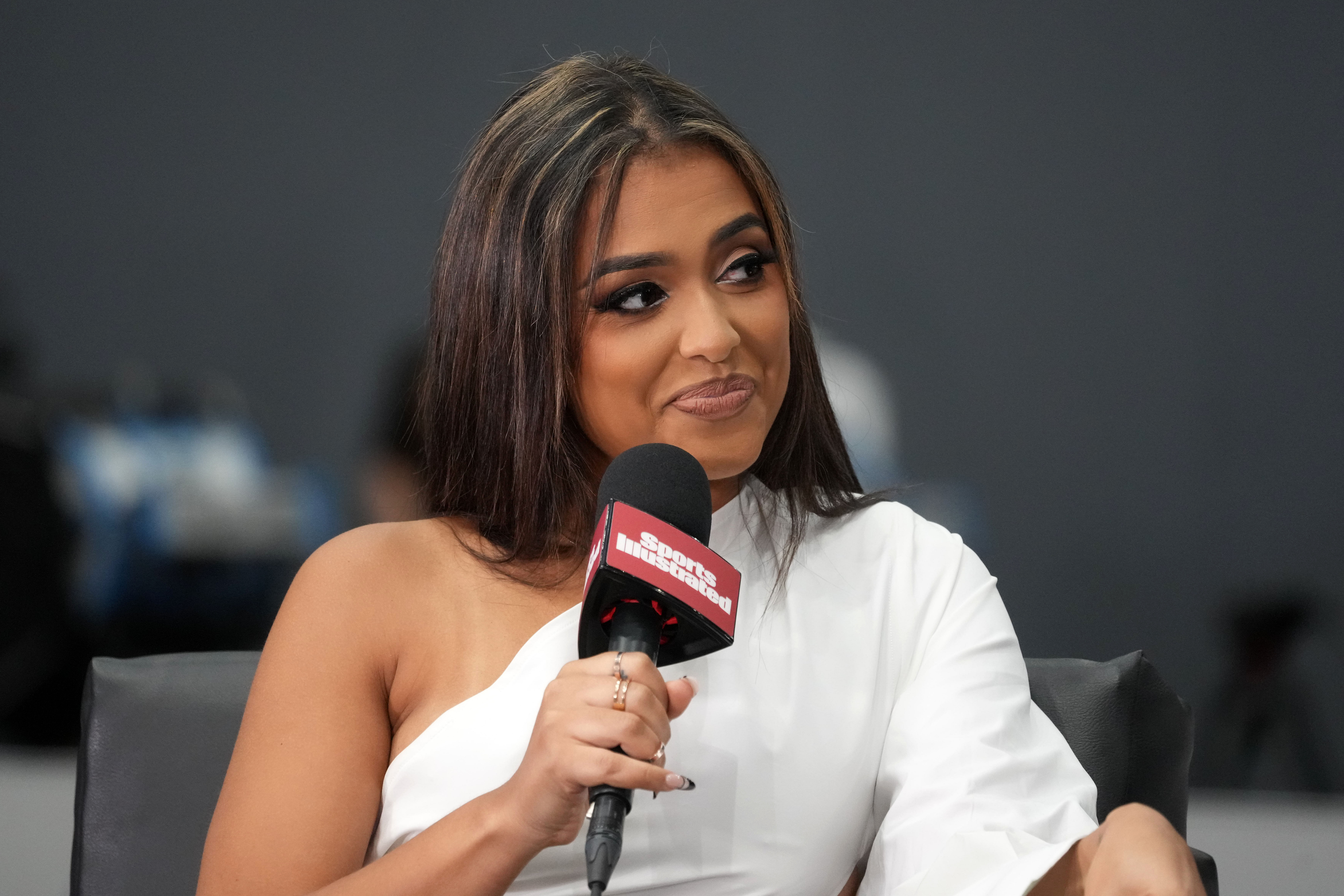 Feb 9, 2022; Los Angeles, CA, USA; Ashley Nicole Moss at the Super Bowl LVI Media Center at the Los Angeles Convention Center. Mandatory Credit: Kirby Lee-Imagn Images - Source: Imagn