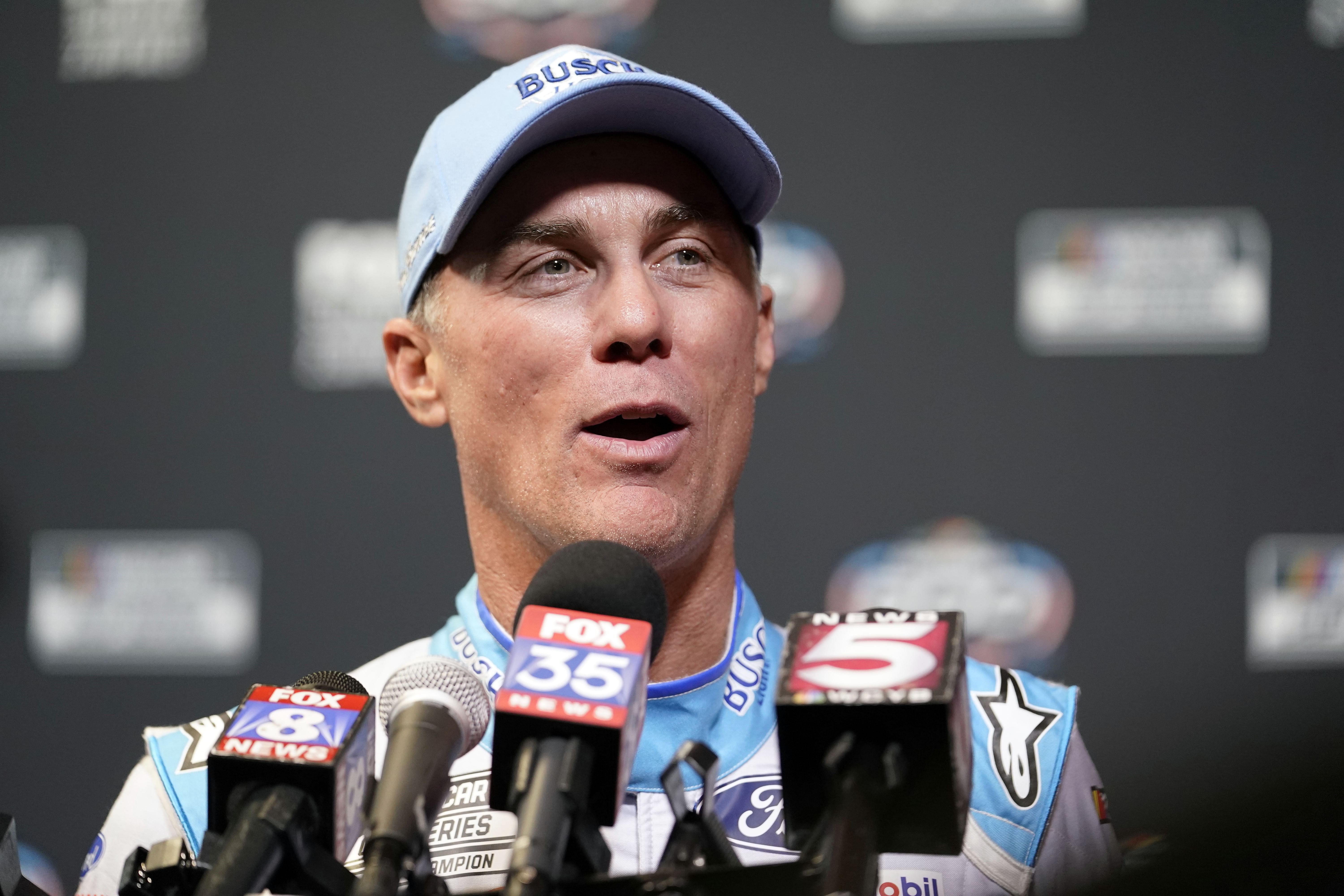 Feb 16, 2022; Daytona, FL, USA; Feb 16, 2022; Daytona, FL, USA; NASCAR Cup Series driver Kevin Harvick (4) talks to the press during Daytona 500 media day at Daytona International Speedway. Mandatory Credit:Mandatory Credit: Mike Dinovo-Imagn Images - Source: Imagn