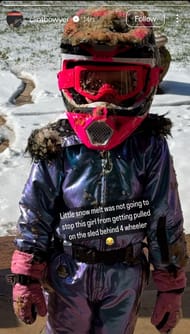 Clint Bowyer's story of his daughter Presley after her sled session - Source: via @clintbowyer on Instagram