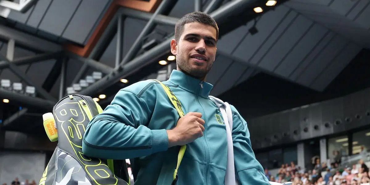 Carlos Alcaraz made a cheeky &quot;serve bot&quot; reference after winning his second-round match at the 2025 Australian Open (Source: Getty)