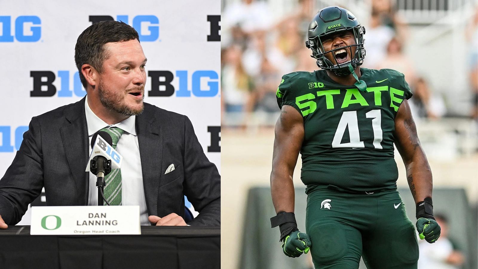 Ducks coach Dan Lanning will lose massive defensive tackle Derrick Harmon to the NFL a year after his transfer from Michigan State. (Photo Credits: IMAGN)