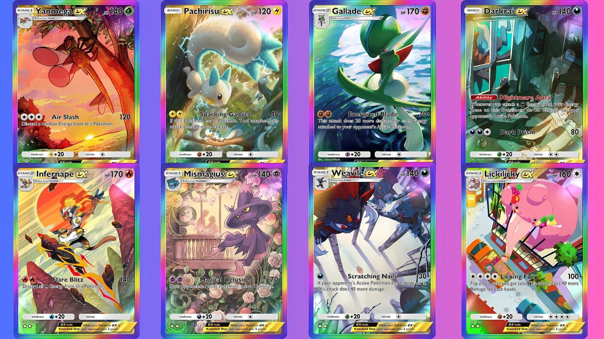 All Rainbow holographic cards. (Image via The Pokemon Company)