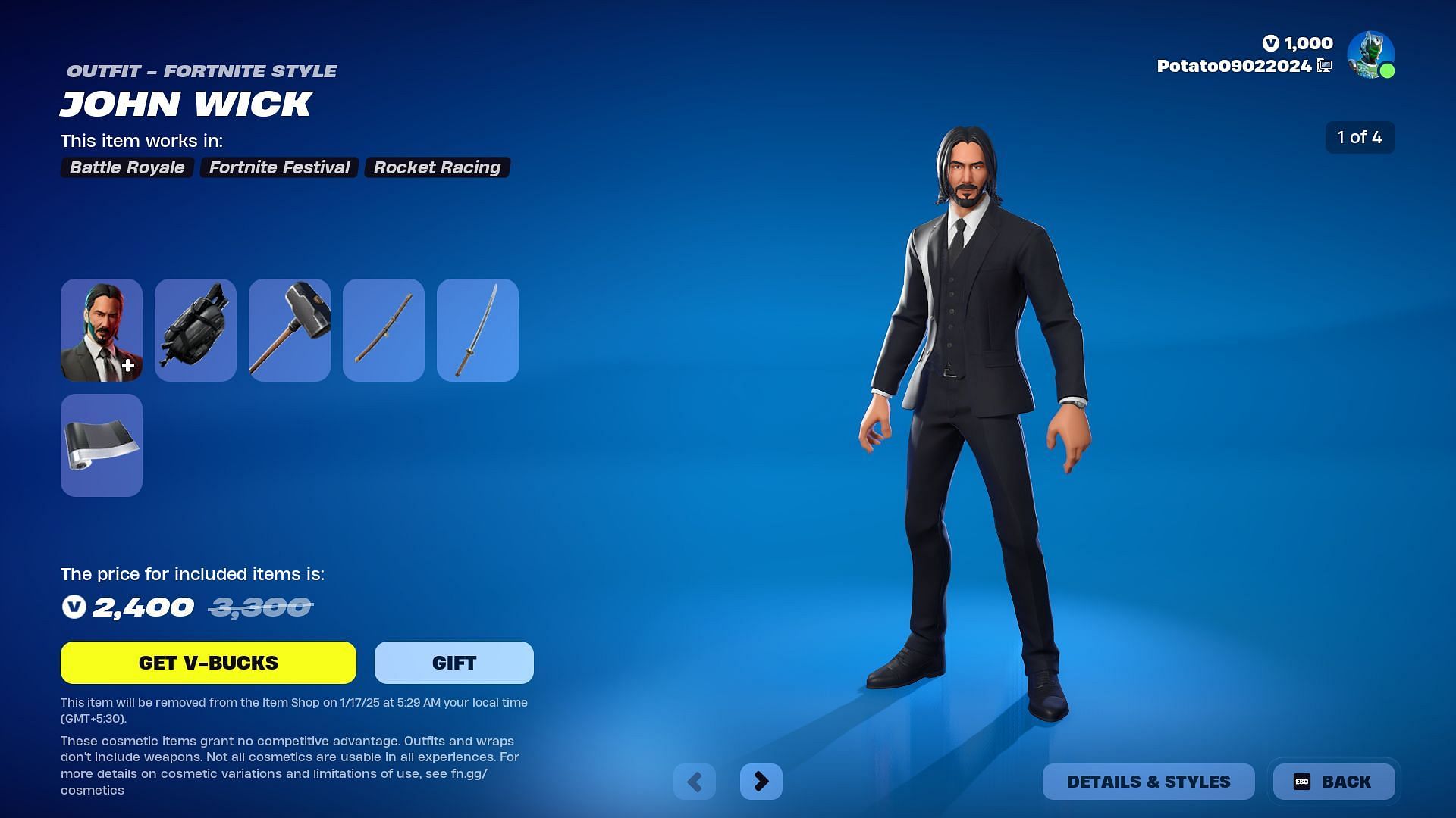 John Wick will remain listed until January 17, 2025 (Image via Epic Games)