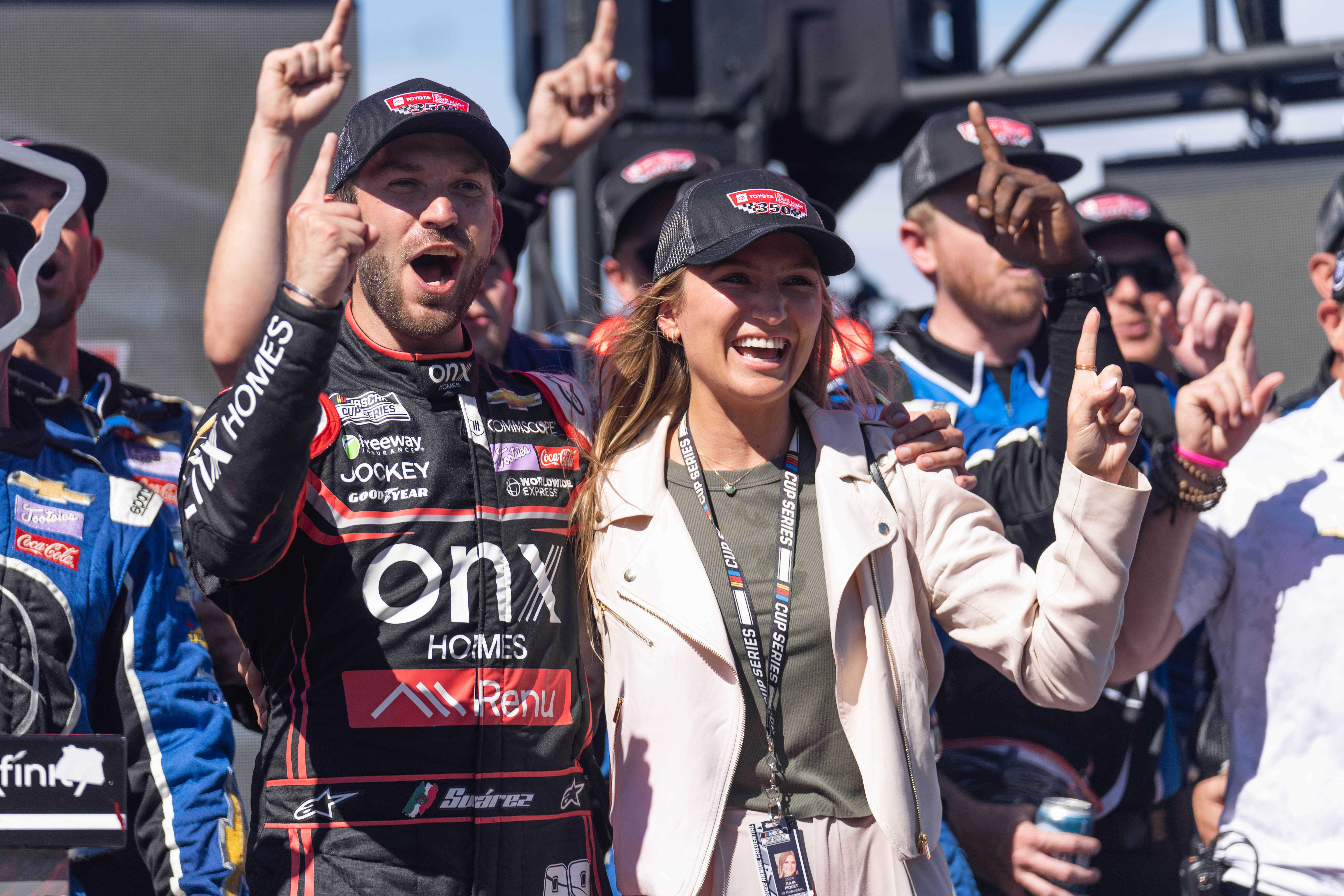 NASCAR Cup Series driver Daniel Suarez and his wife Julia - Source: Imagn