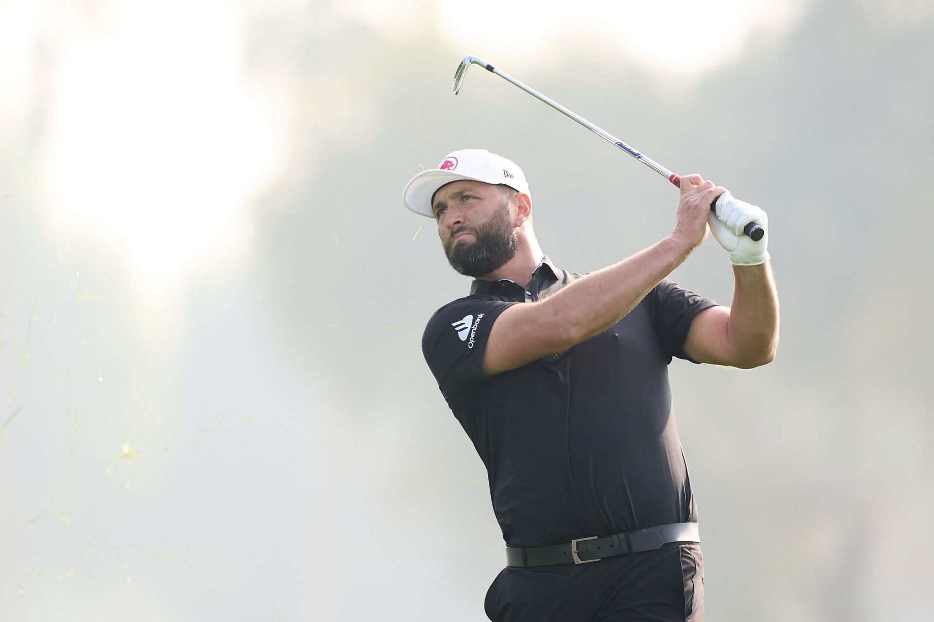 Jon Rahm of Spain plays his second shot on the 16th hole during day two of the 2025 Hero Dubai Desert Classic (Image Source: Getty)