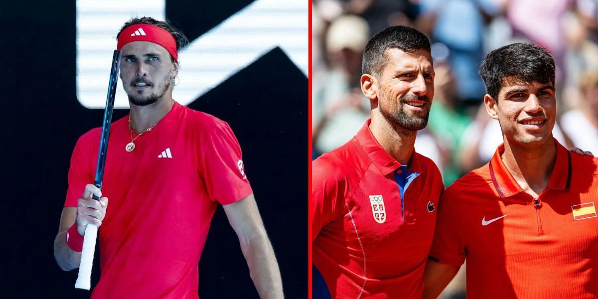 Alexander Zverev (L) Novak Djokovic and Carlos Alcaraz (R). (Source: GETTY)