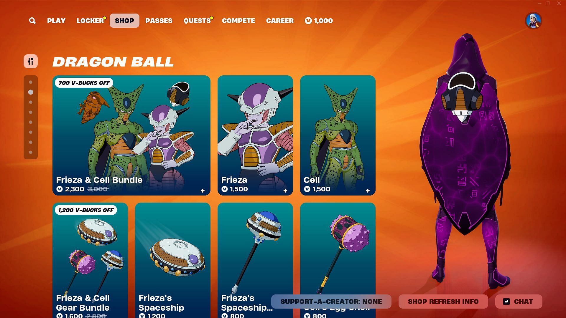 You can individually purchase the Frieza and Cell (Dragon Ball) skin in Fortnite (Image via Epic Games)