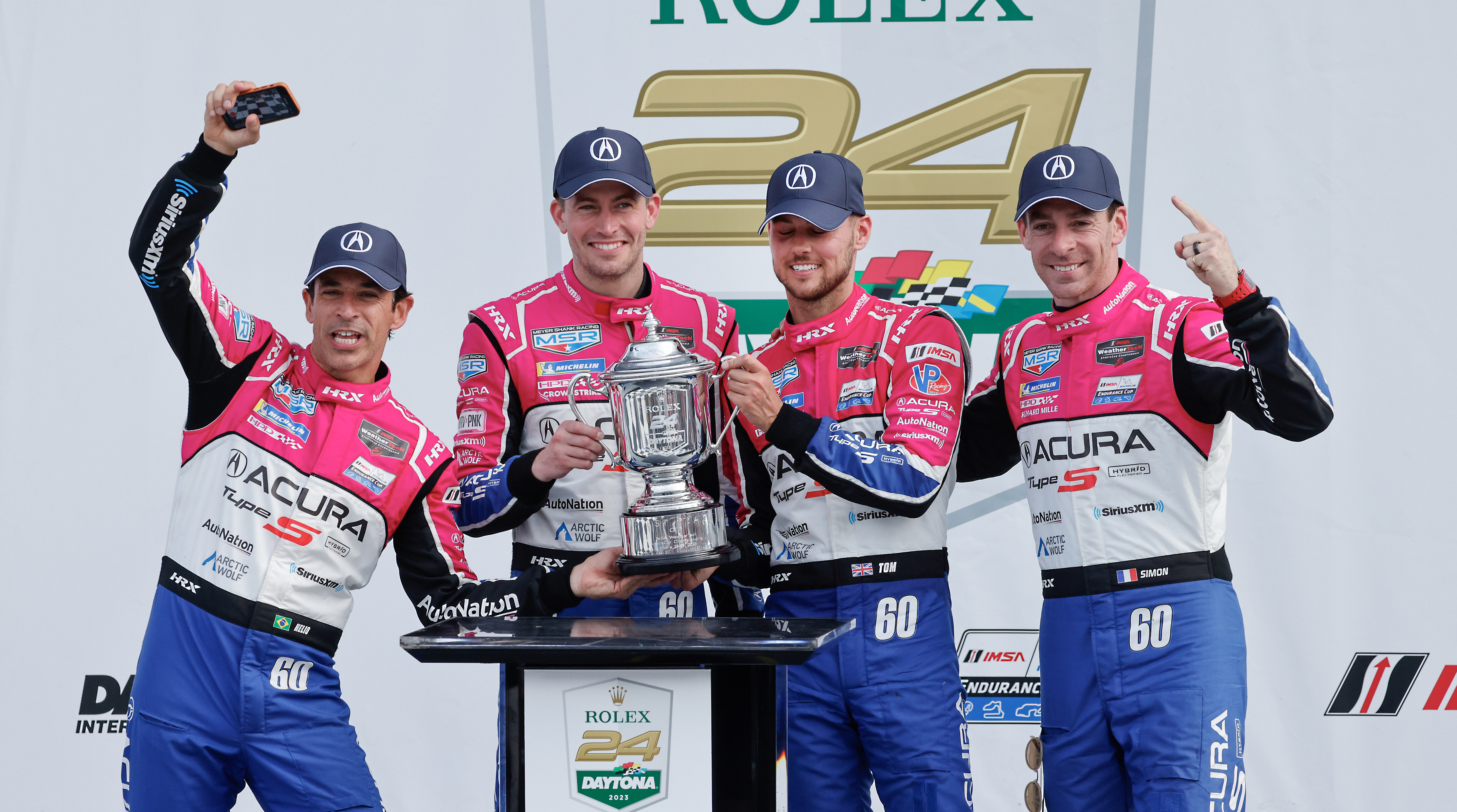 Helio Castroneves (leftmost) won the 2023 Rolex 24 at Daytona - Source: Imagn