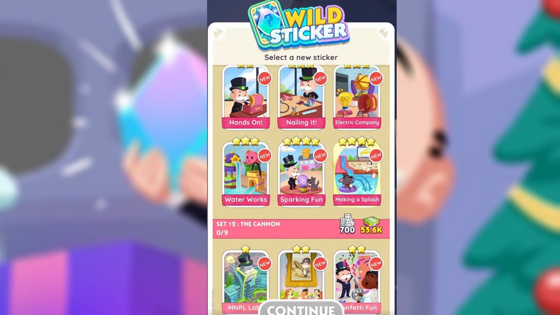 The sticker selection screen (Image via Scopely)