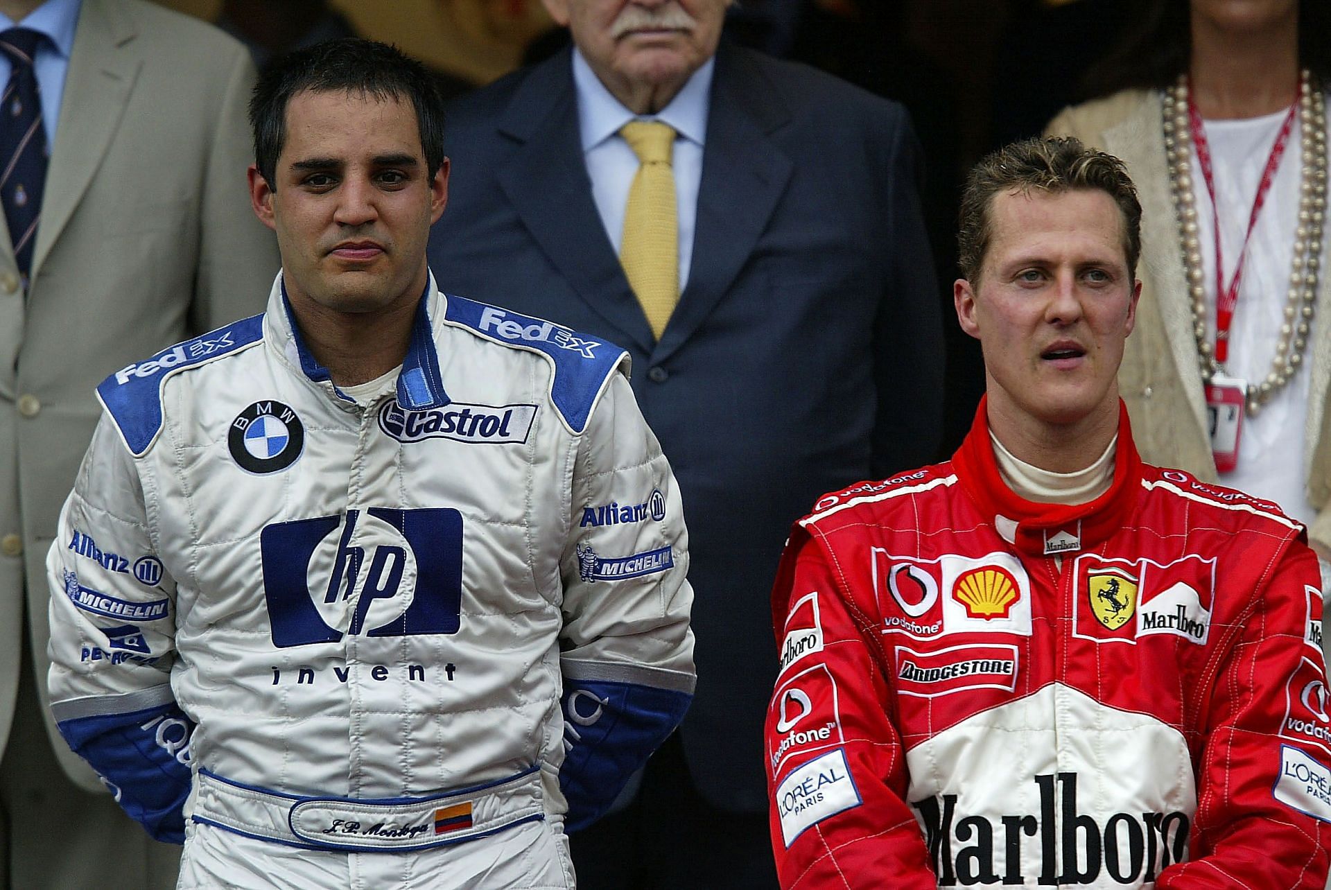 Montoya ostands on the podium with Schumacher  - Source: Getty