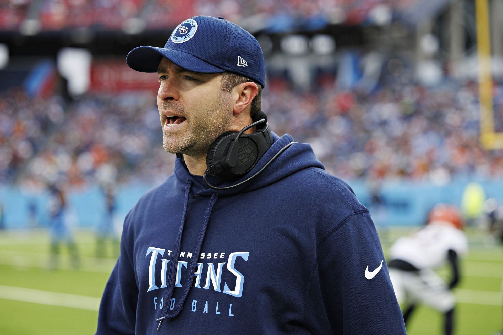 NASHVILLE, TENNESSEE - DECEMBER 15: Head Coach Brian Callahan of the Tennessee Titans on the sidelines during a game against the Cincinnati Bengals at Nissan Stadium on December 15, 2024 in Nashville, Tennessee. The Bengals defeated the Titans 37-27.  (Photo by Wesley Hitt/Getty Images) - Source: Getty