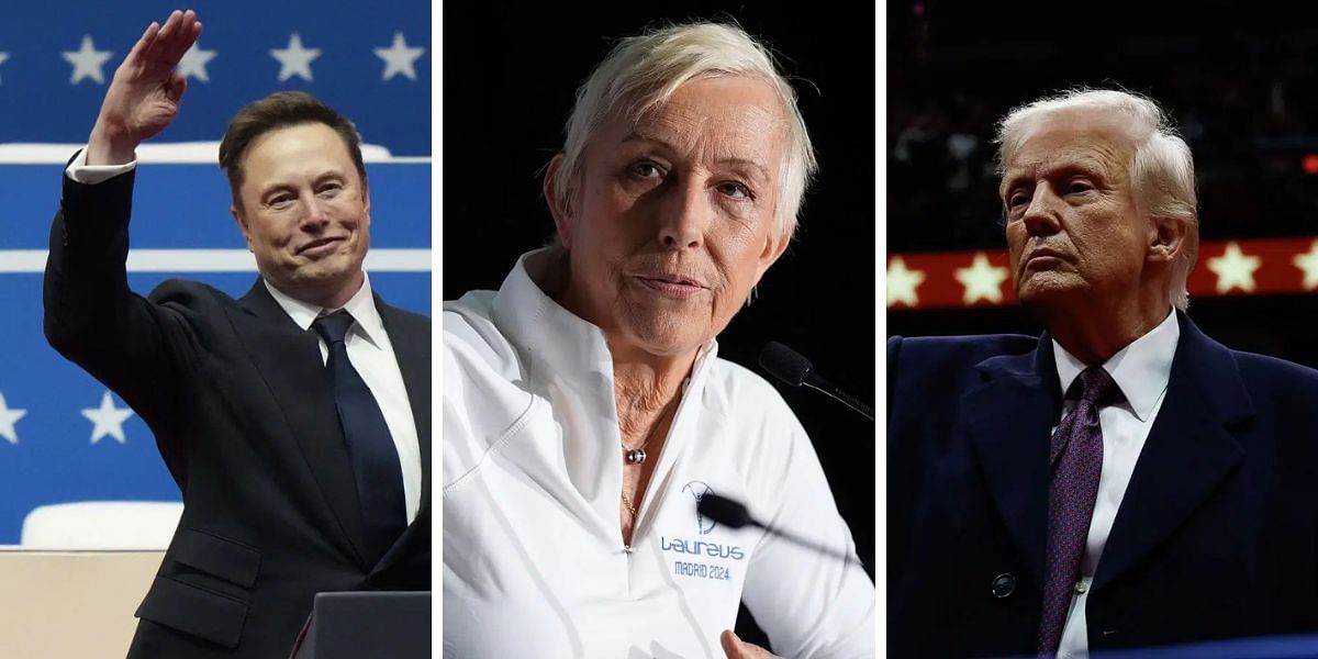 Elon Musk (left), Martina Navratilova (center), Donald Trump (right), Sources: Getty