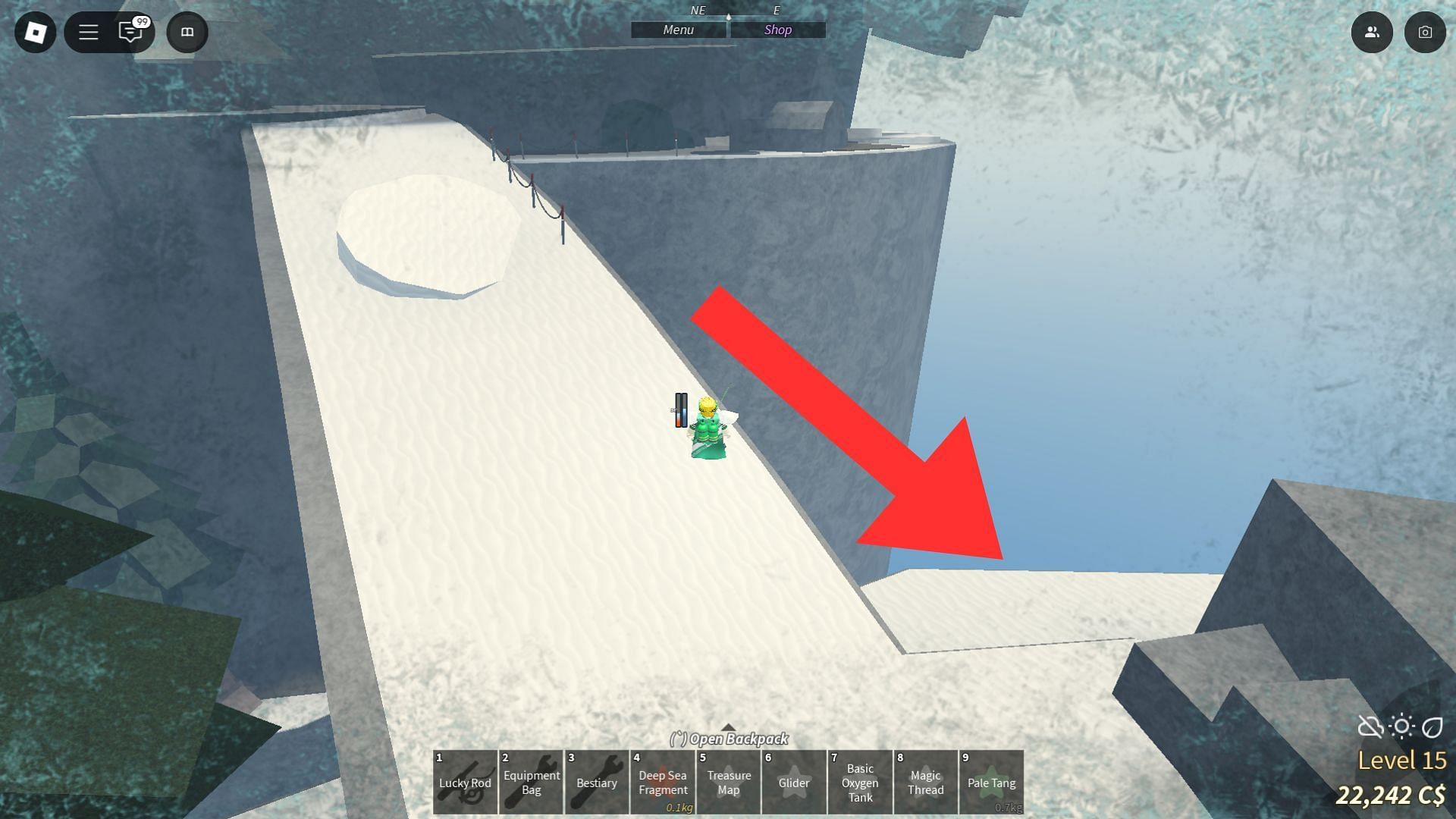 Go to this ledge to find the totem (Image via Roblox)