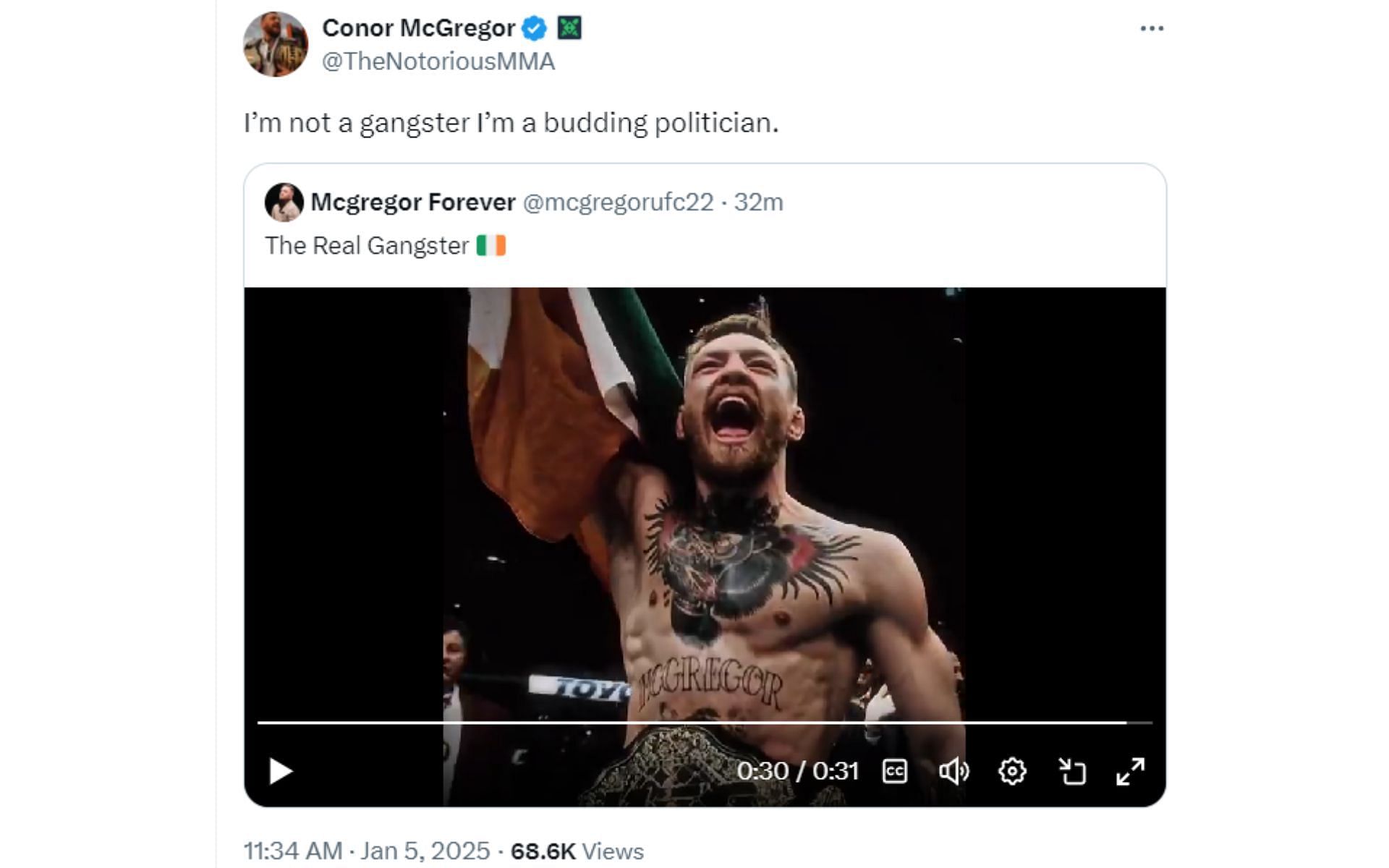 Screenshot of Conor McGregor&#039;s X post Screenshot of Conor McGregor&#039;s deleted X post