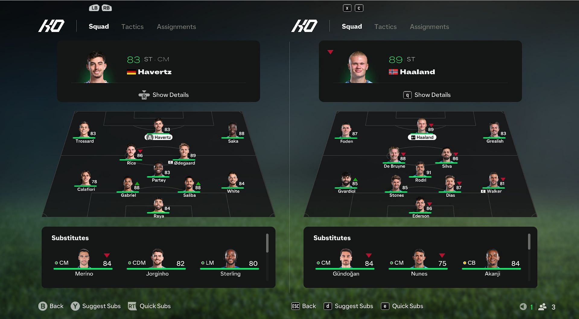 Arsenal and Man City present formation (Image via EA Sports)