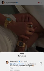 Aryna Sabalenka's comment on her Instagram Post. (Instagram @arynasabalenka)