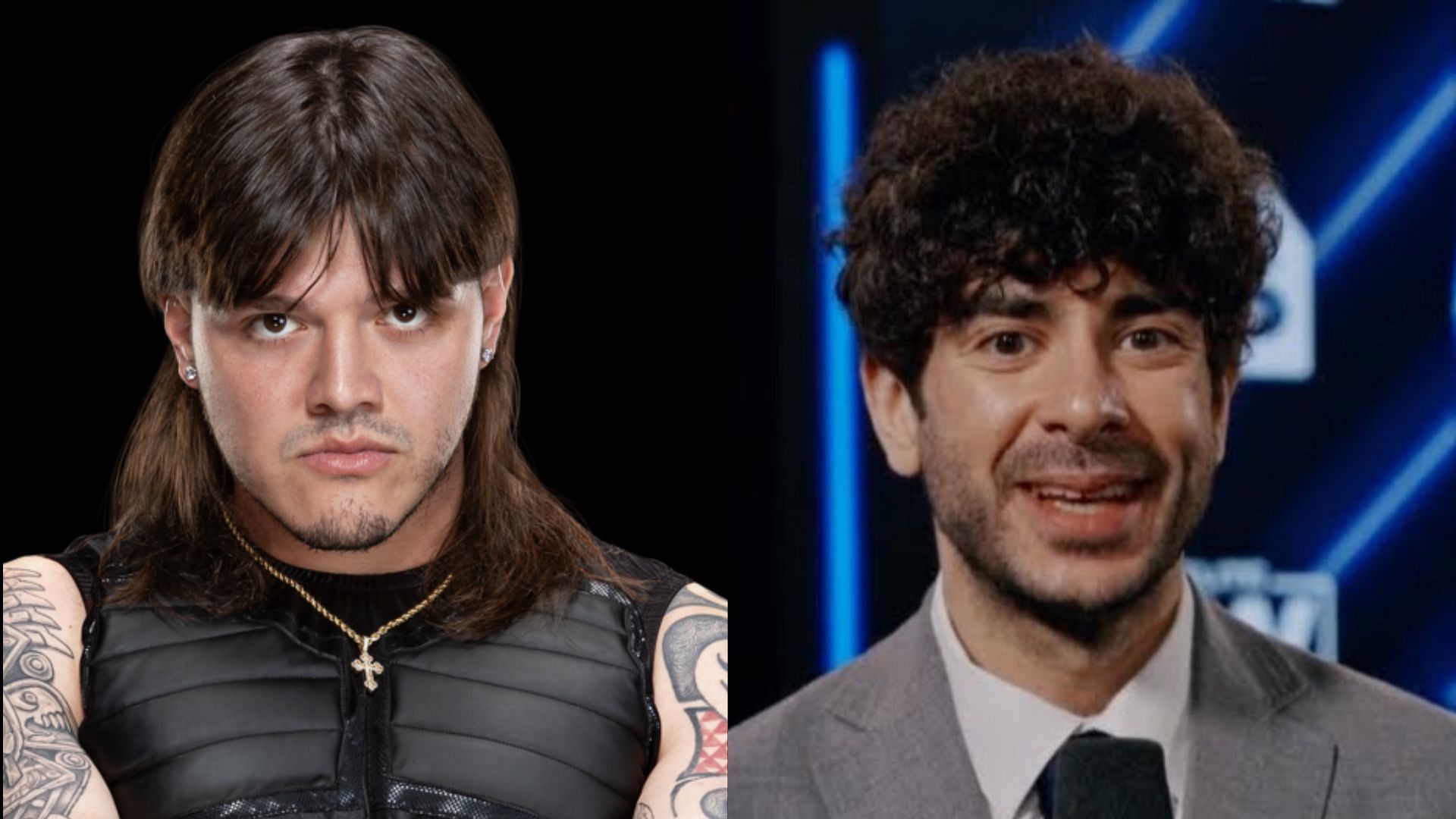 Dominik Mysterio (left) and Tony Khan (right). (Image credits: wwe.com &amp; AEW YouTube channel)