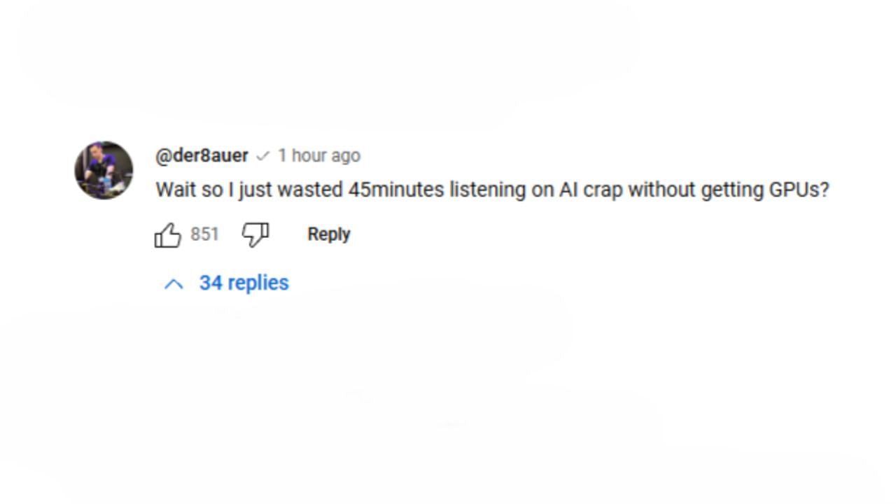 A comment under AMD CES 2025 on YouTube (Image via YouTube)