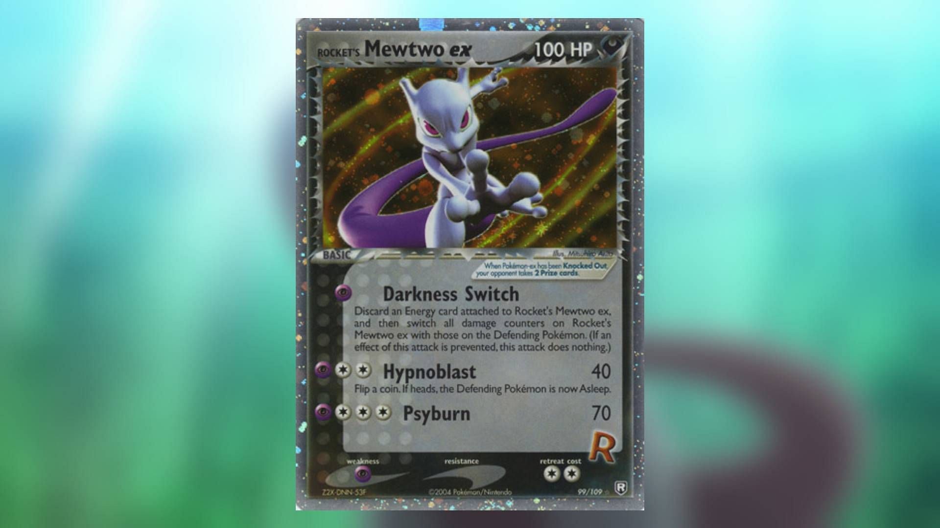 The remade version of Rocket&#039;s Mewtwo sports a Dark typing (Image via The Pokemon Company)