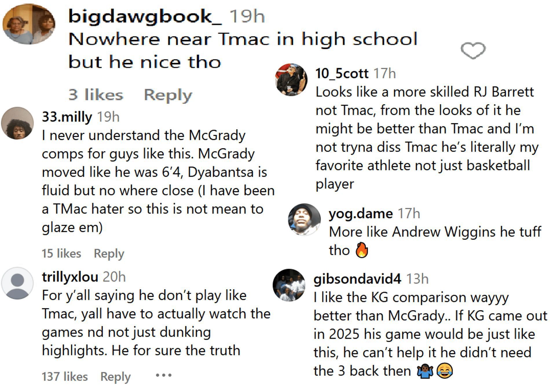 Fans react to AJ Dybantsa being compared to NBA legend Tracy McGrady (Source: Instagram/@slam_hs)