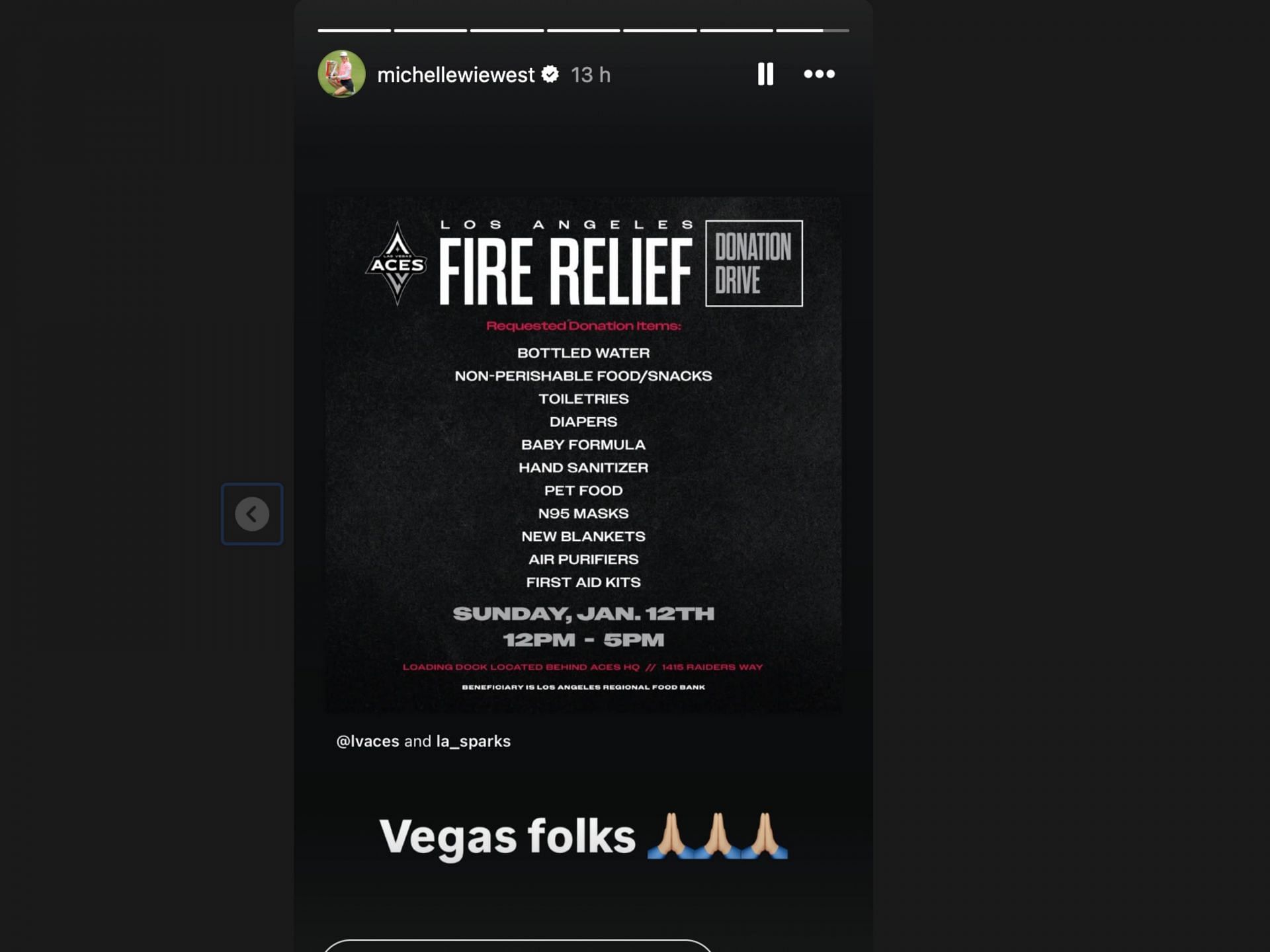 Las Vegas Aces launches donation drive (Image via Instagram@michellewiewest)