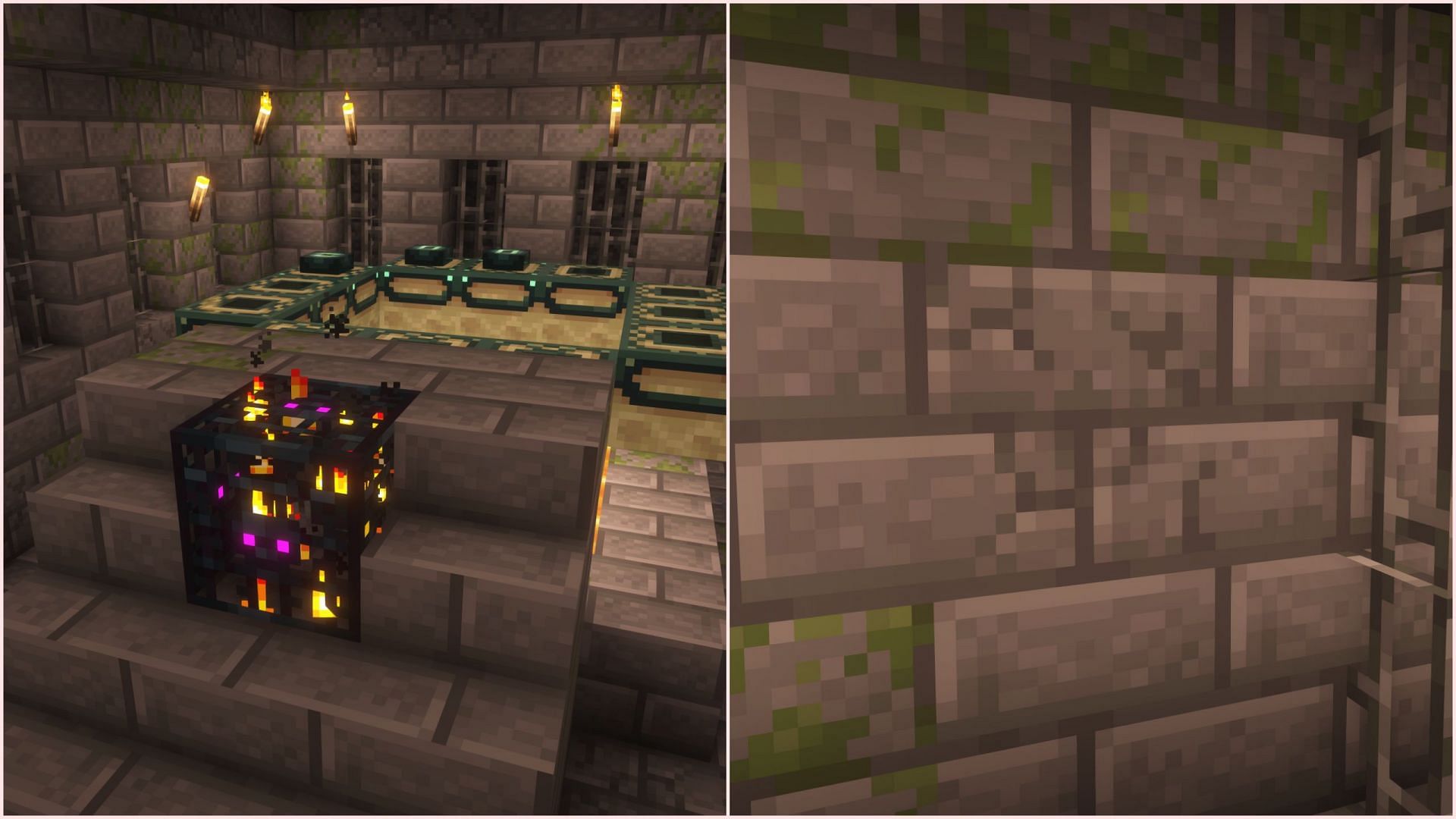 Silverfish spawn from infested stone blocks, spawners in various structures, and from infested status effect (Image via Mojang Studios)