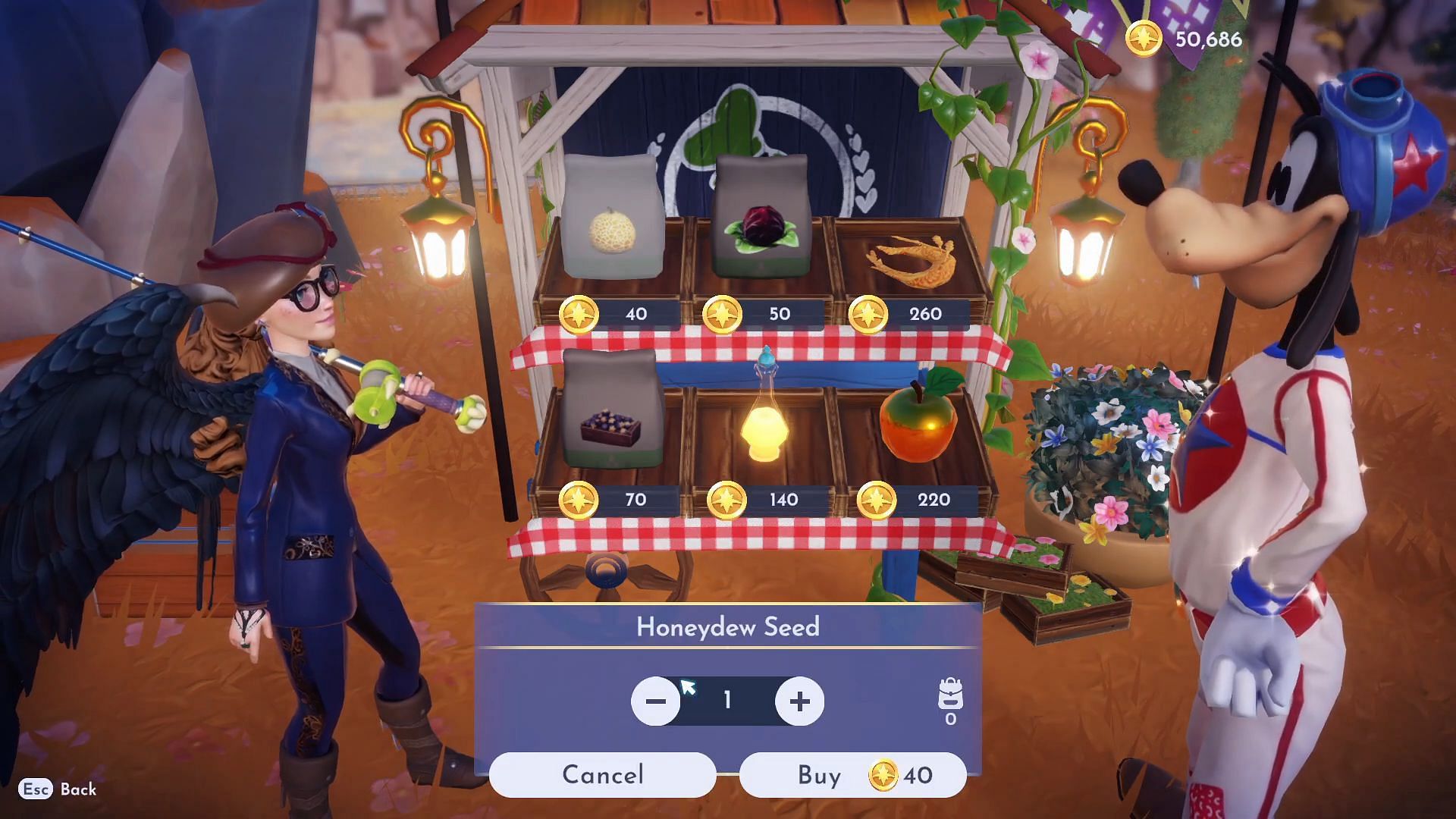 Goofy&#039;s Stall has Honeydew seeds (Image via Gameloft || YouTube/@Bek)