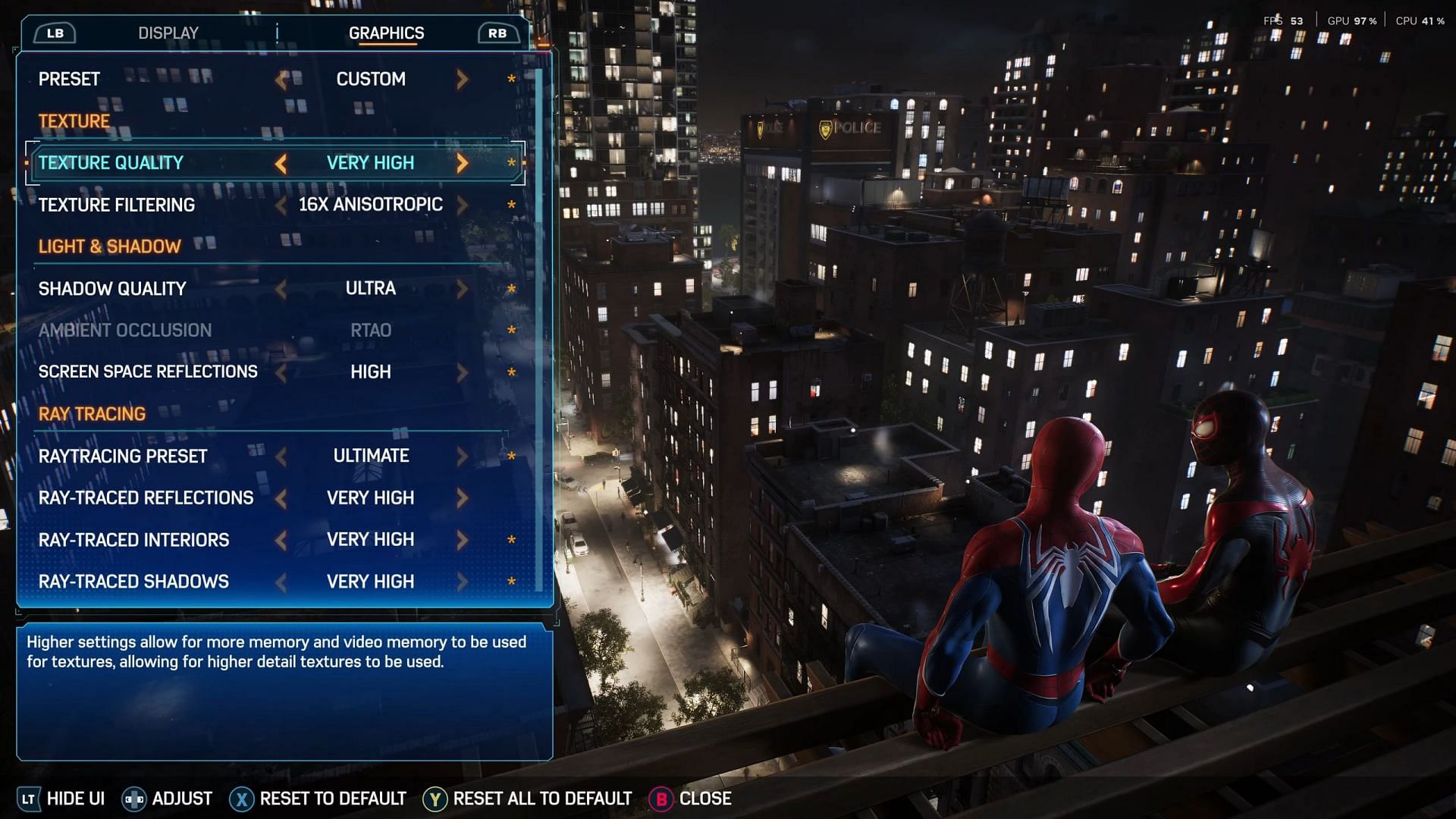 Spider-Man 2 graphics settings (Image via Sony Interactive Entertainment)